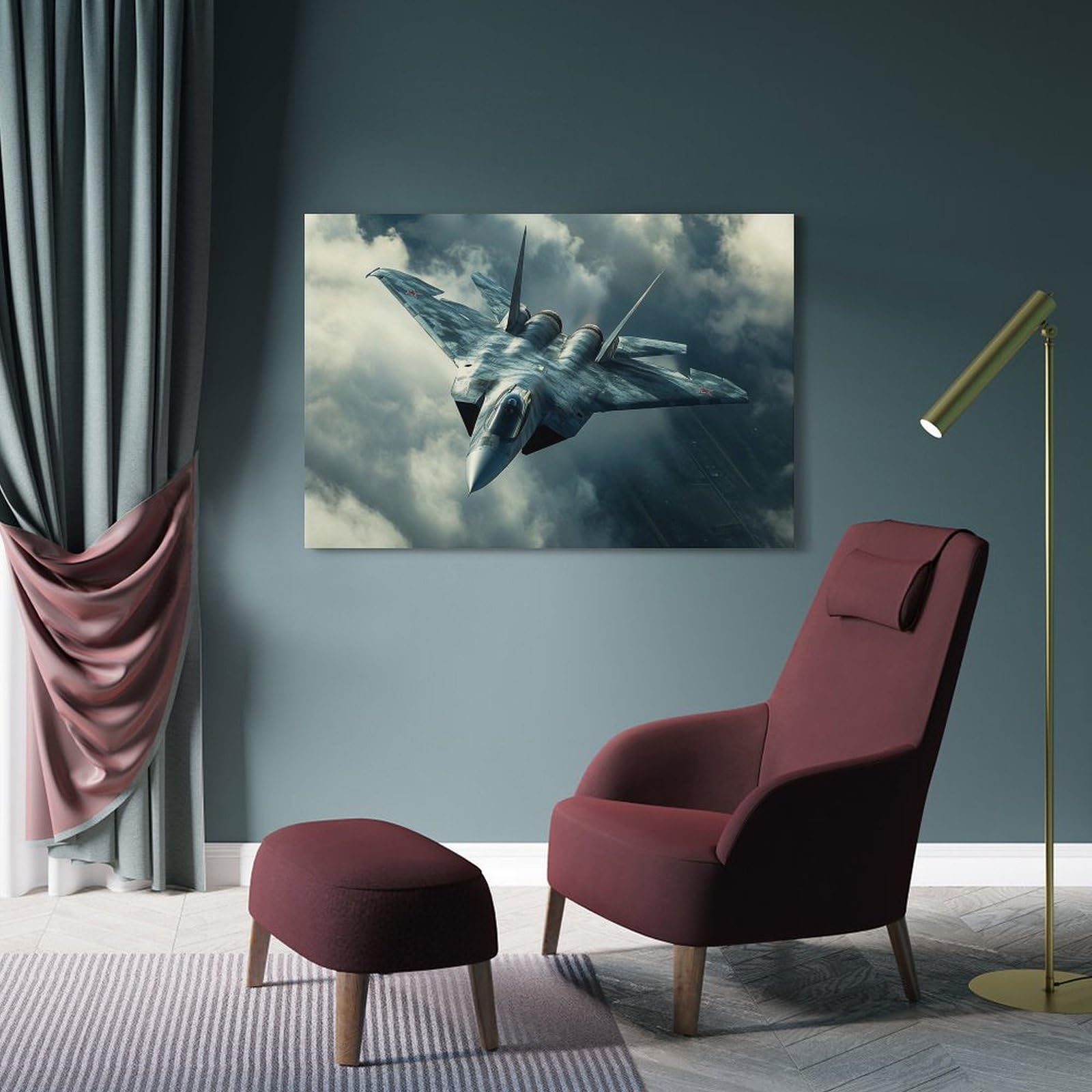 XHBKJA Su-57 Performing Agile Manöver, russisches Camouflage-Muster, zeigt Superma-Poster, Leinwand, Wandkunst, minimalistisches, modernes Wandbild, dekoratives Gemälde, hängende Kunstwerk, 40 x 60 cm