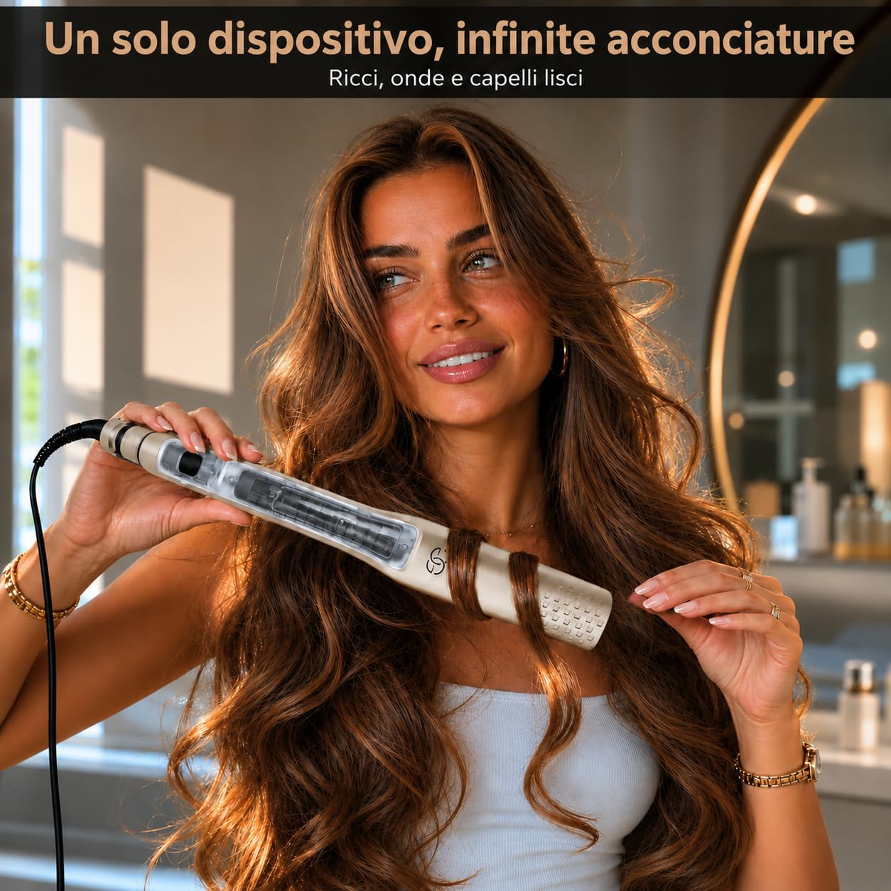 Piastra per Capelli a Vapore, Golden Goods Piastra capelli Professionale 2 in 1 Steampod, Vapore potente, Piastre Larghe, 10 temperature a 230 Gradi, Cavo 2 m
