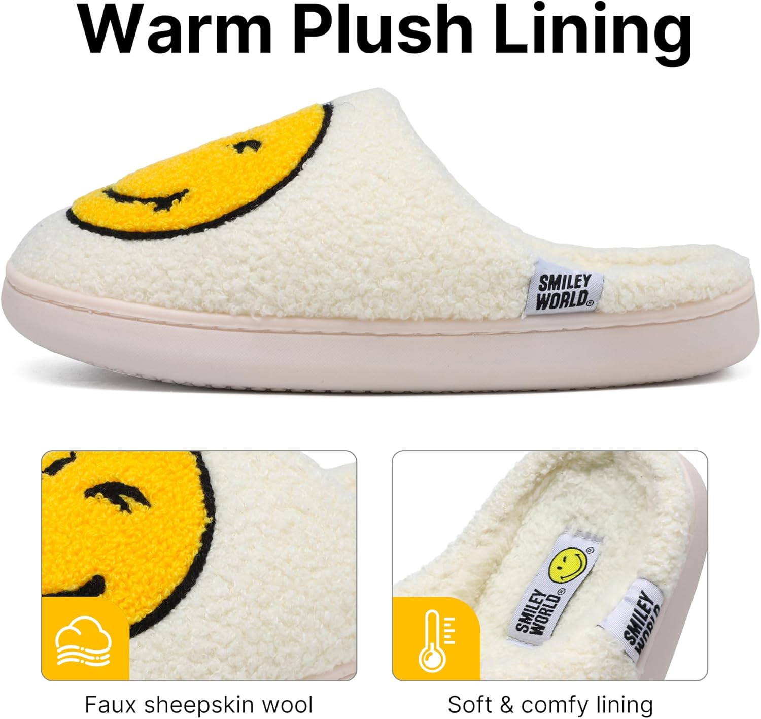 Smile Face Slippers for Womens Mens Soft Plush House Slippers Retro Happy Slip-On Slides Winter Warm Comfy Memory Foam Fluffy Indoor Outdoor Shoes - Image 5
