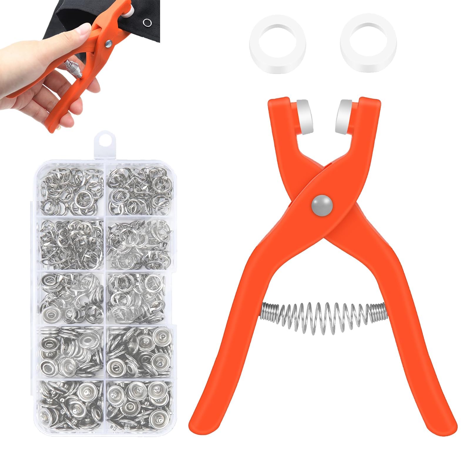 50 Sets Poppers Fasteners, Snap Fastener Pliers Kit for Sewing Garment Leather DIY Craft Metal Snaps Buttons, Snap Fastener Kit Poppers Fasteners Press Studs No Sewing for Clothing