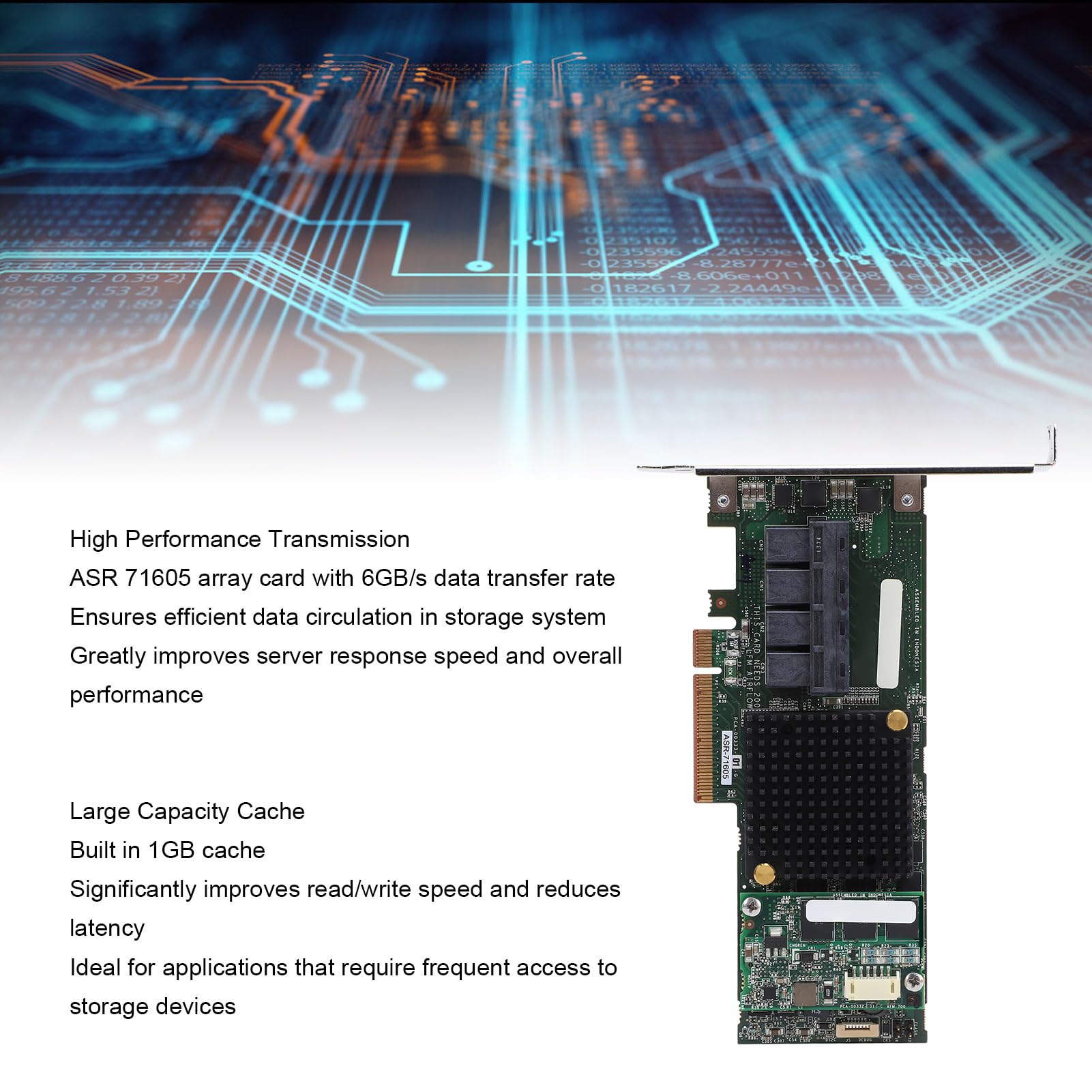 LICAEVEY Tarjeta Controladora Raid SAS, Tarjeta de Matriz ASR 71605, 4 Puertos 8643, caché de 1 GB, Interfaz de Alta Velocidad PCIE X8 de 6 GB, Plug and Play