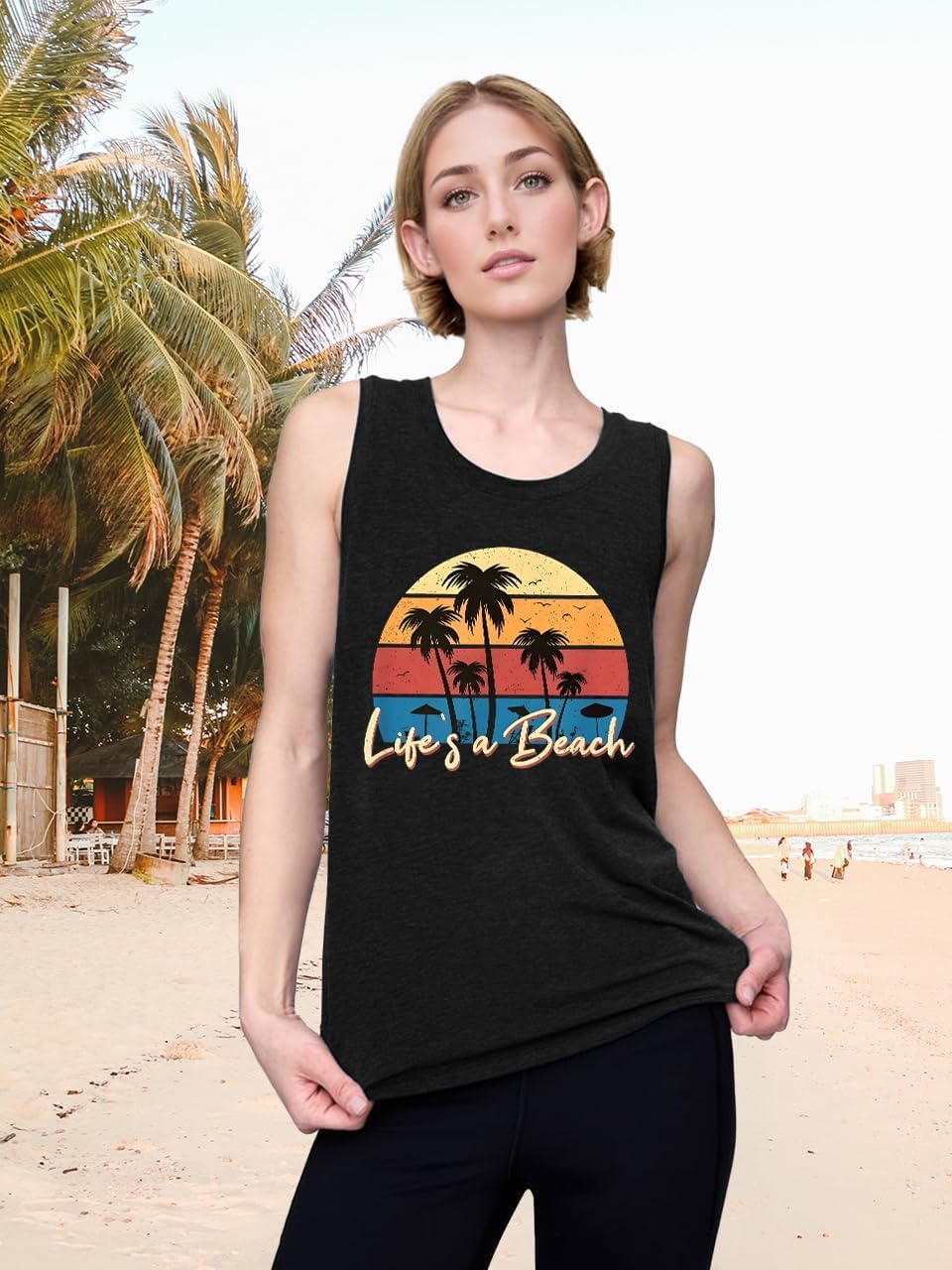 Women Summer Tank Tops Funny Beach Wave Graphic Tees Vintage Sleeveless Tops - Image 4