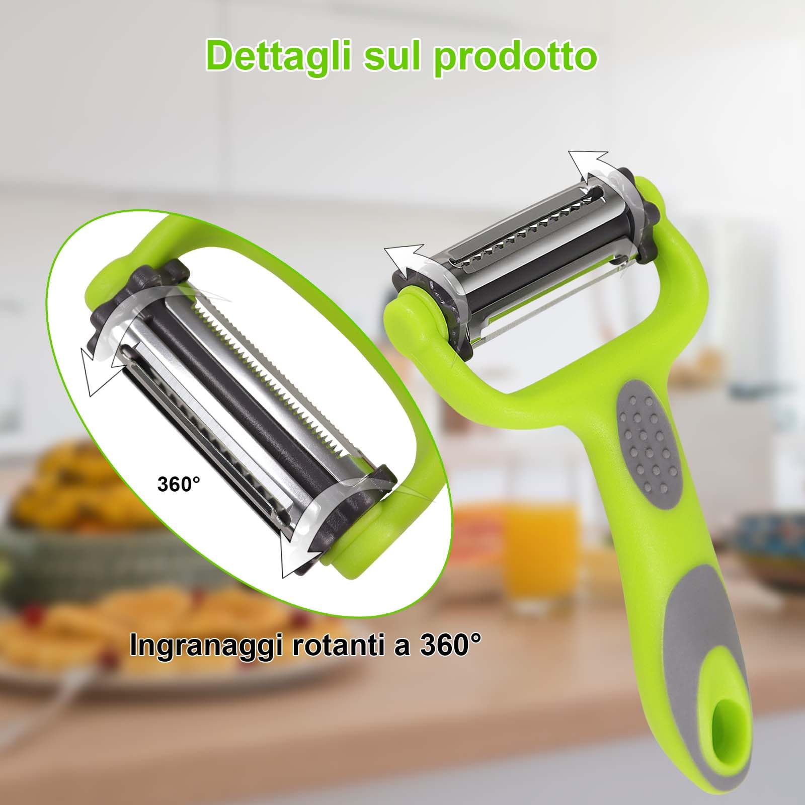 TAOPE 3 Pezzi Pelapatate Professionale, Pelapatate Da Cucina Pelapatate In Acciaio Inox, Pela Universale Sbucciatore Manuale Per Verdure Varie Patate Carota Frutta, Grigio, Beige E Blu - Foto 7