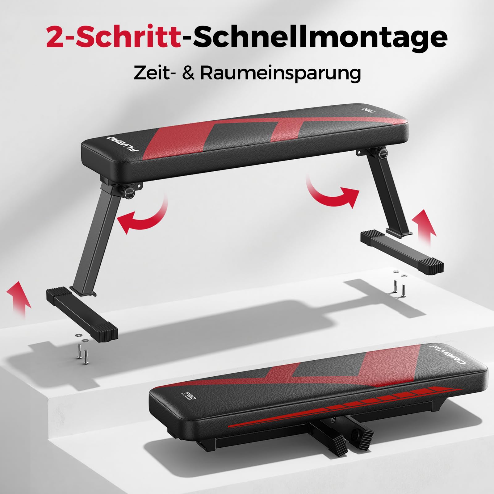 FLYBIRD Flachbank, faltbare Flachhantelbank, stabil für alle Arten von Krafttraining & Bankdrücken, einfach zu montieren für Heimübungen, maximale Tragfähigkeit 300 kg