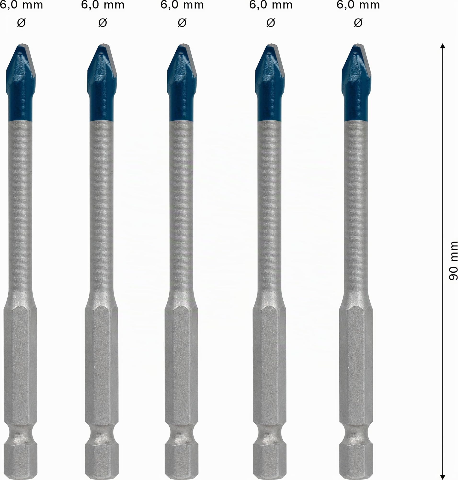 Bosch Professional 5 piezas Set de brocas Expert HEX-9 HardCeramic (para Tejas, Baldosas, Ø 6 mm, accesorios Taladro de impacto rotativo)