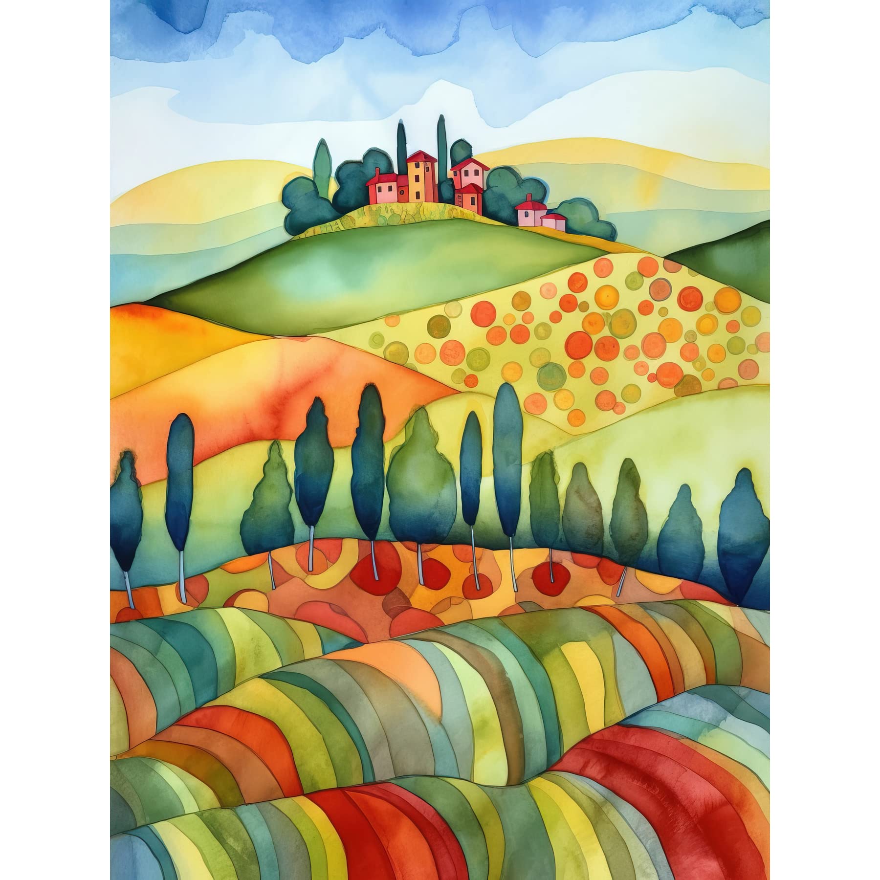 Artery8 Landscape Of Tuscany House On The Hill Folk Art Large Wall Art Poster Print Thick Paper 18X24 Inch