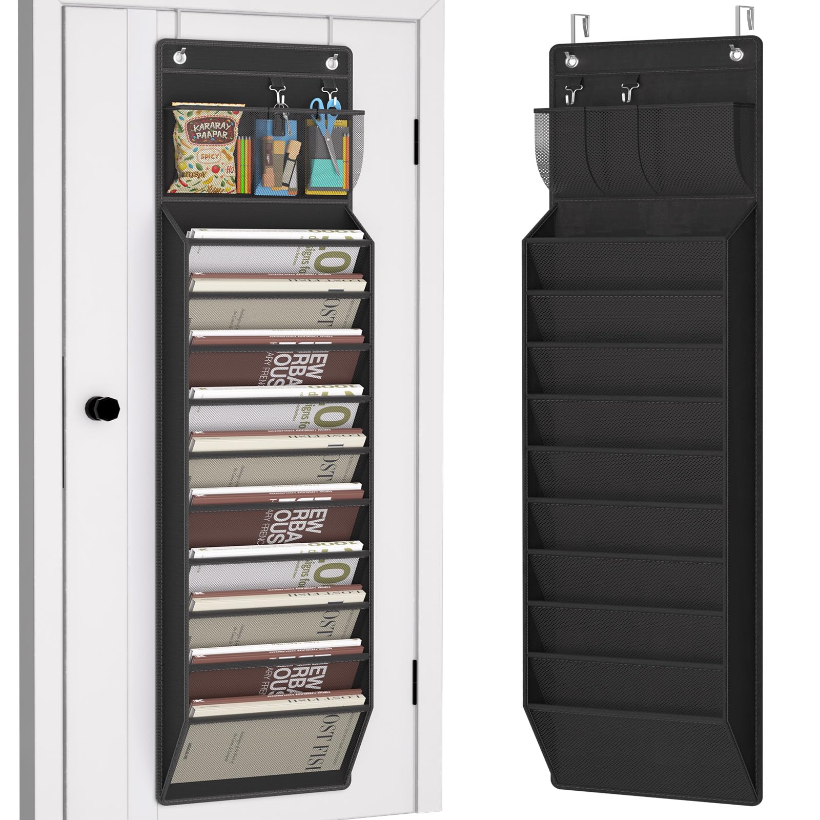 Heavy-Duty Oxford Wall File Organiser with 10 Clear-View Mesh Pockets Black