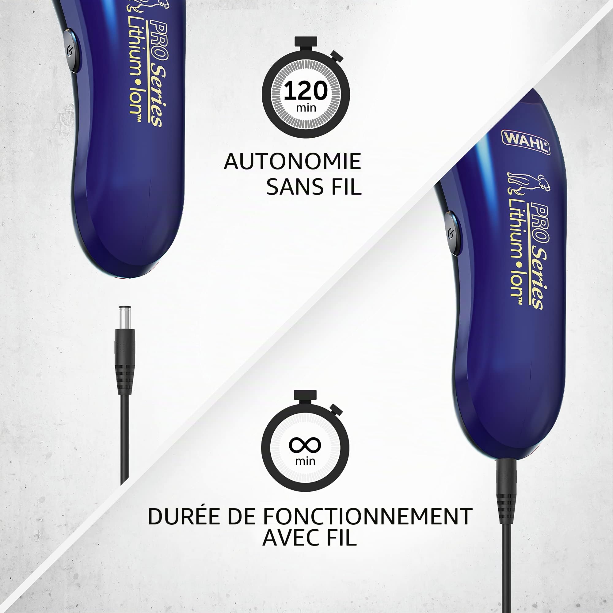 Wahl Tondeuse pour chien, Pro series lithium dog grooming kit, pour poils droits, lisses, longs, soyeux et courts, tondeuse sans fil à faible bruit, ergonomique et légère