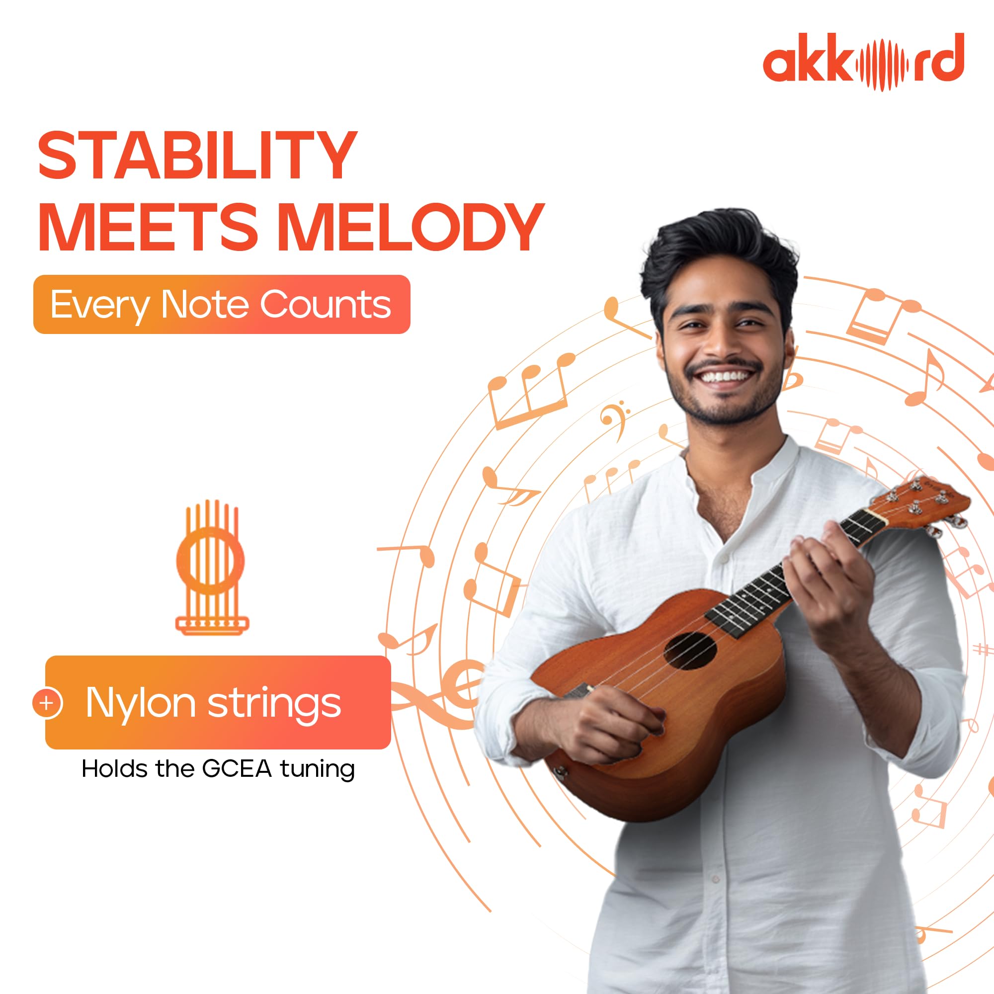 Akkord Mahagony Wood Soprano 21" Ukulele Super Combo- with Gig-Bag, Tuner, Strap, Fluorocarbon String Set and Capo - Image 6 thumbnail