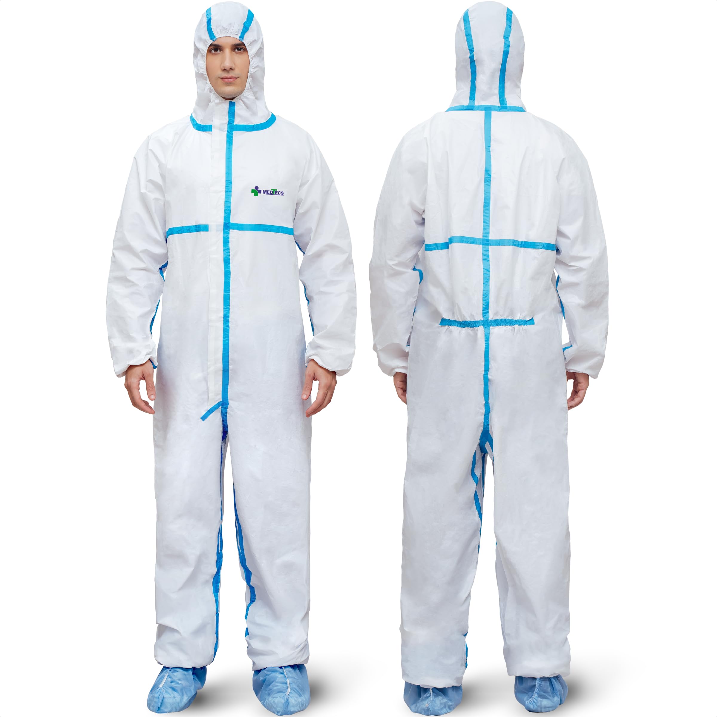 Medtecs Hazmat Suits - 6 Sizes Options - Disposable Coveralls Suit, Medical Protective Coverall PPE Hazmat Suits