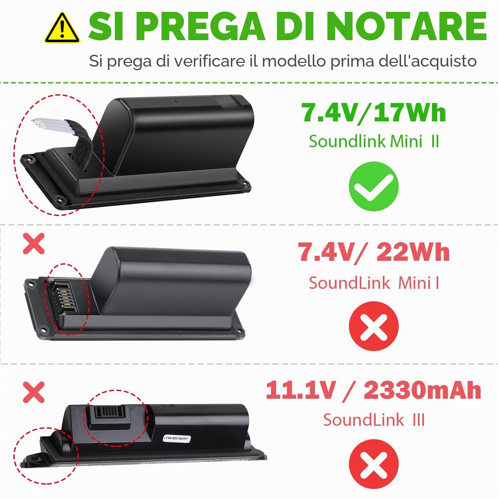 ASUNCELL 7,4 V/17 Wh 088796 ricambio della batteria per Bose Soundlink Mini II, Bose Soundlink Mini 2, Bose Soundlink mini Two, 088796 088772 080841 088789 725192-1110 725192-1310 7251925196 2-171 0