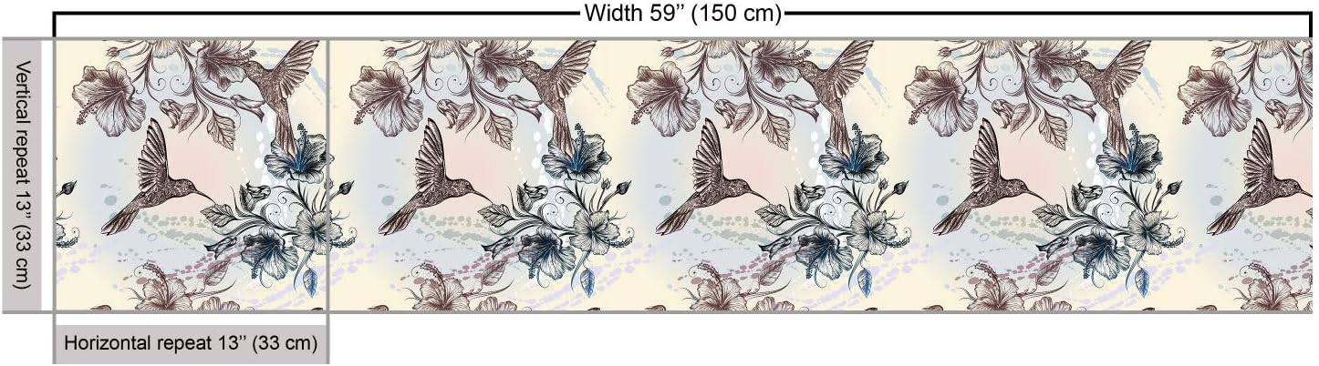 Ambesonne Hummingbird Fabric by The Yard, Birds and Hibiscus Flowers Nostalgia Antique Design Classical Print, Decorative Fabric for Upholstery and Home Accents, 3 Yards, Teal Brown