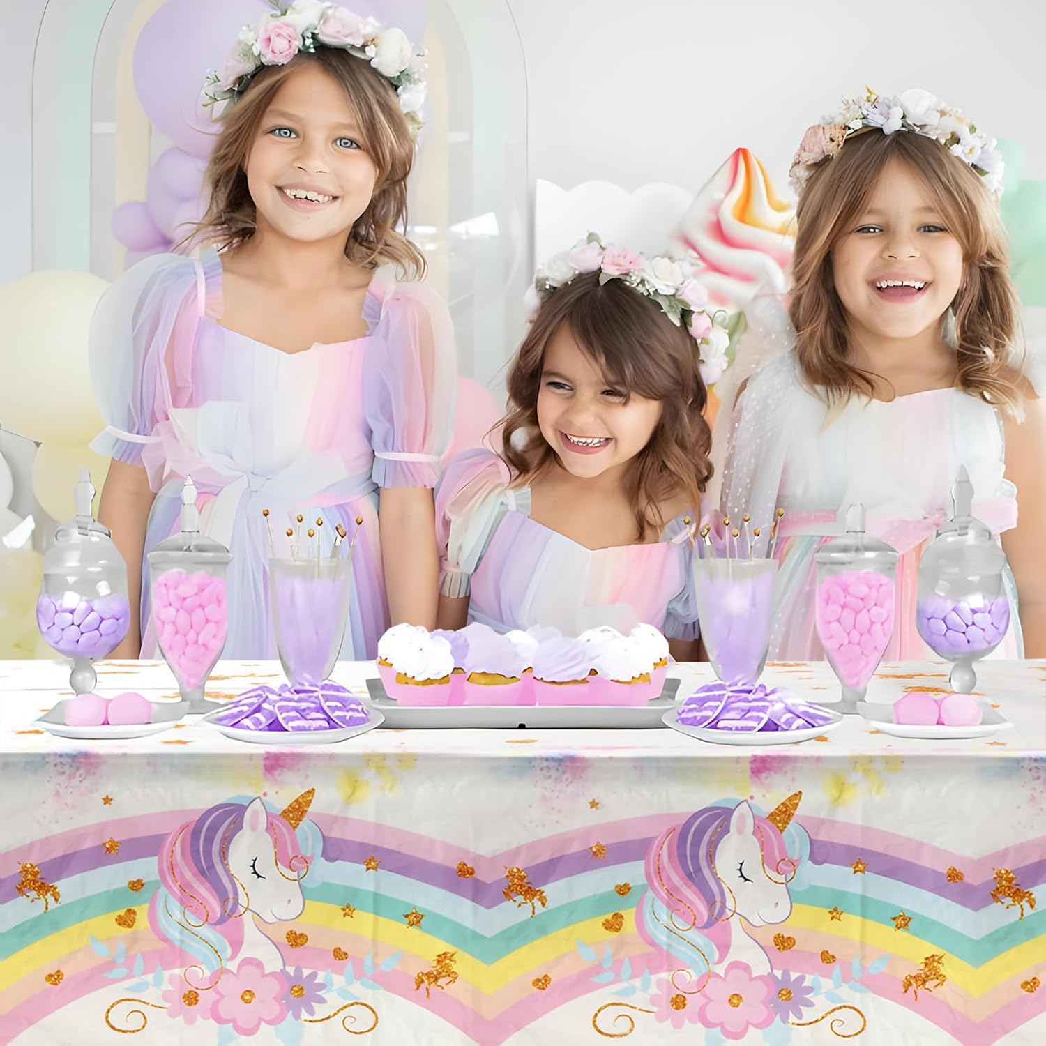 3PCS Unicorn Tablecloths for Birthday Decoration, Unicorn Party Decorations image 3