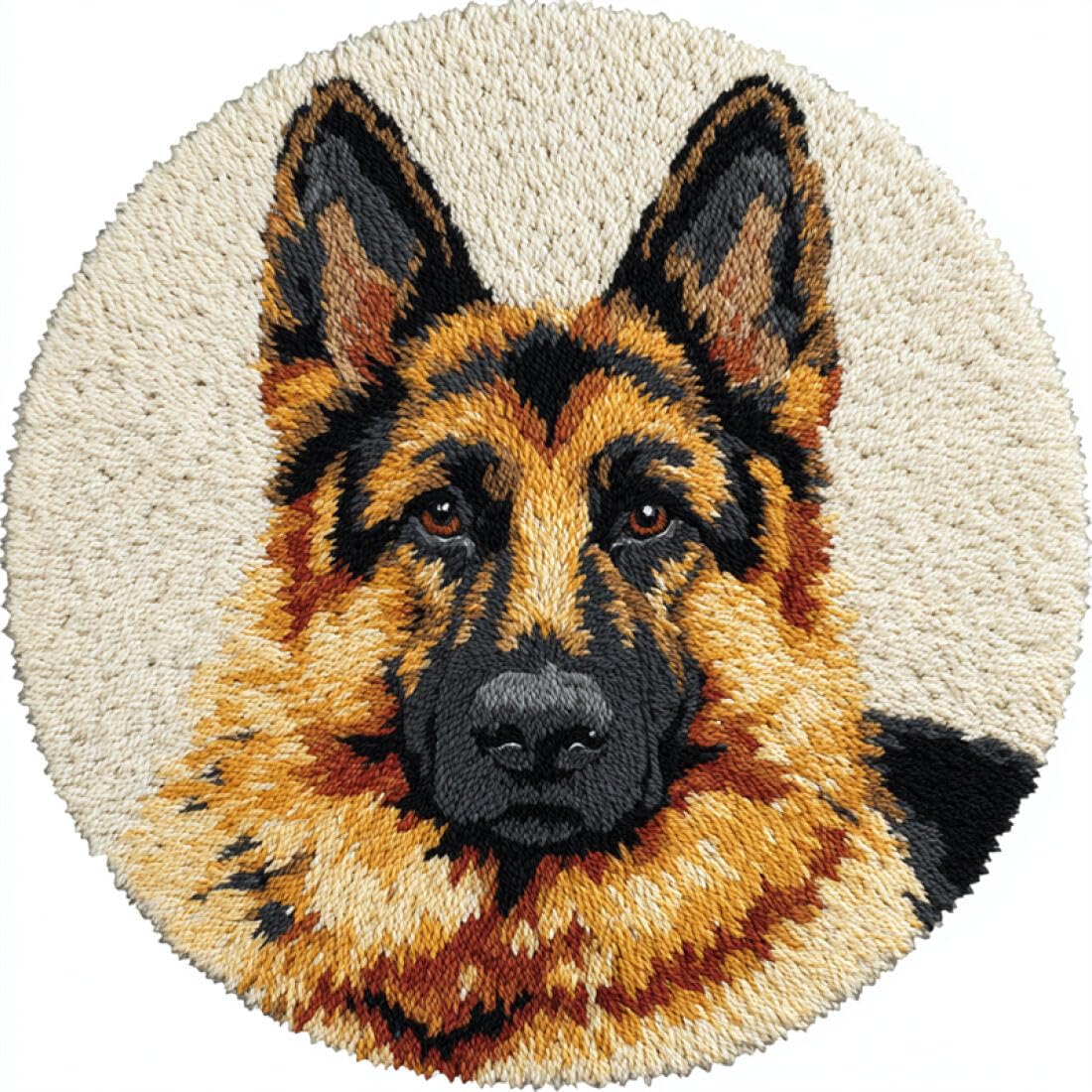 Rqwybcaxn DIY Rug Latch Hook Kits for Adults Animal Needlework Kit Cartoon German Shepherd 50x50cm Round Tapestry with Crochet Hook Living Room Craft Gift