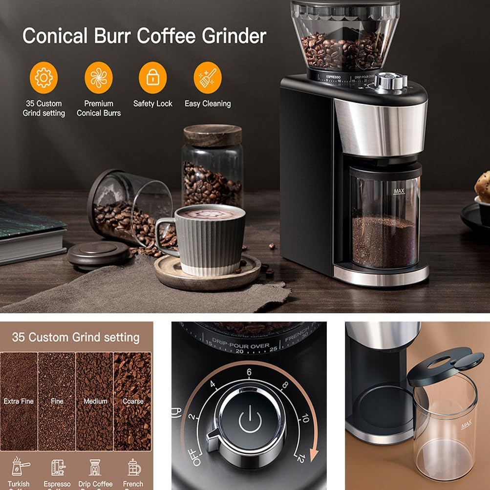 Coffee Grinder Electric, Adjustable Bean, with 35 Precise Grind Setting Conical Burr,for 2-12 Cups Grinders for Home Use,for Espresso