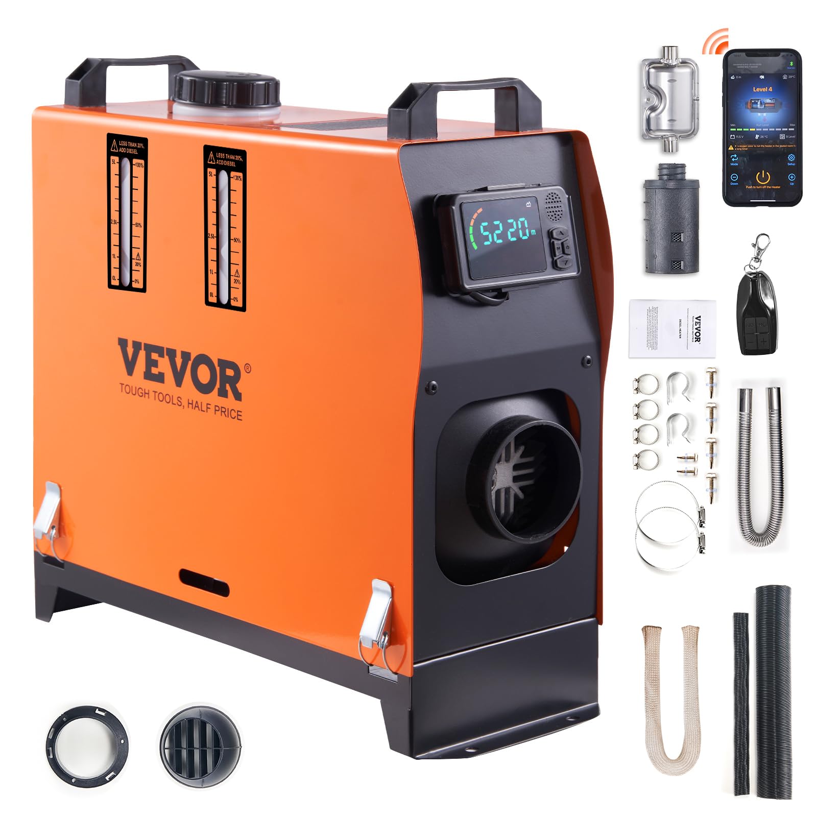VEVORVEVOR 8KW Diesel Heater All in One, Diesel Air Heater with Bluetooth App Control, Portable Parking Heater Automatic Altitude Adjustment Max 18045 ft, Remote Control and LCD, for Vehicles