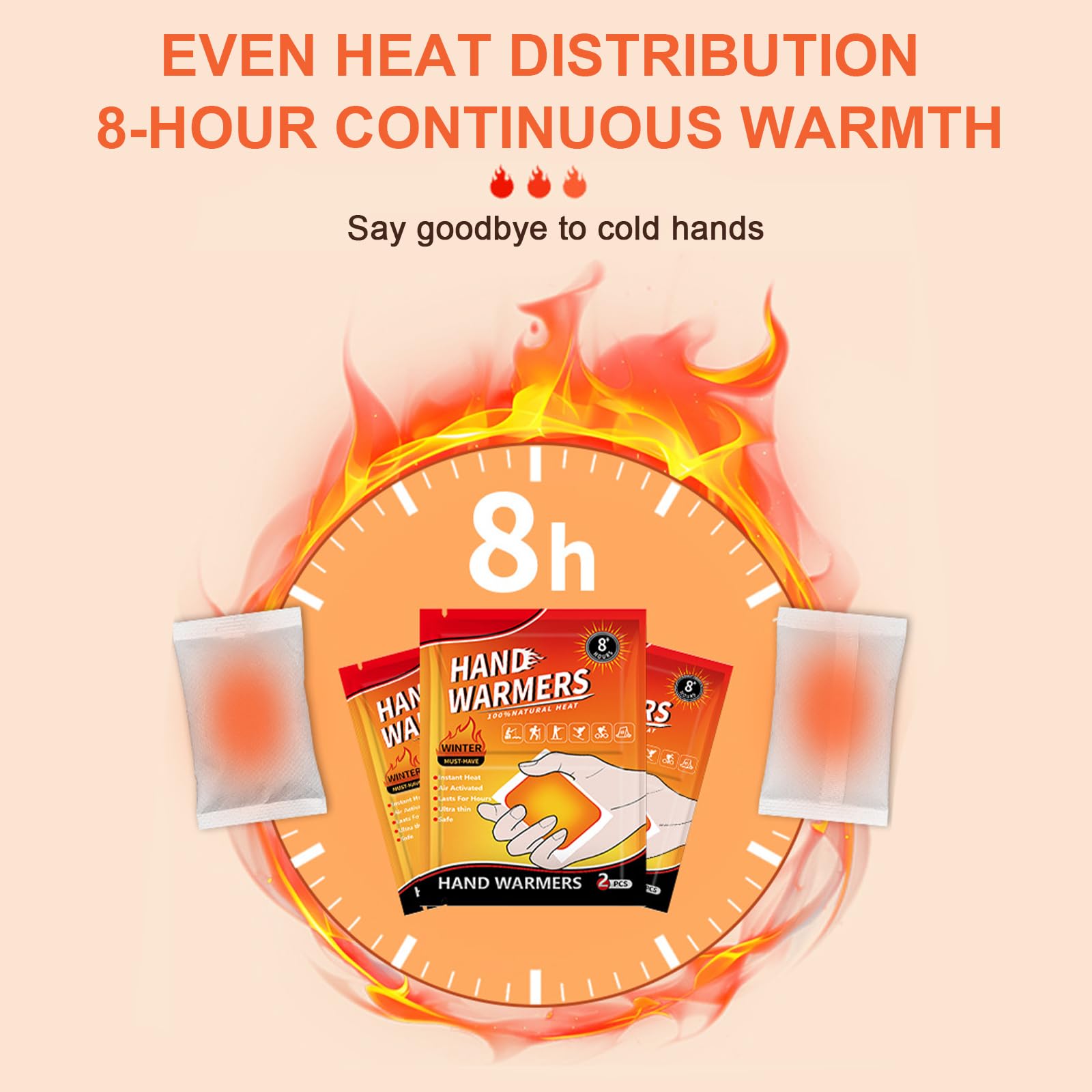 Gel de Manos Desechable - Calor de 6 a 8 Horas, Calienta Bolsillos Activado por Aire, Parche Térmico Autoqueciante para Clima Frío, Esquiar, Patinar, Senderismo, Calentador Rápido y Duradero