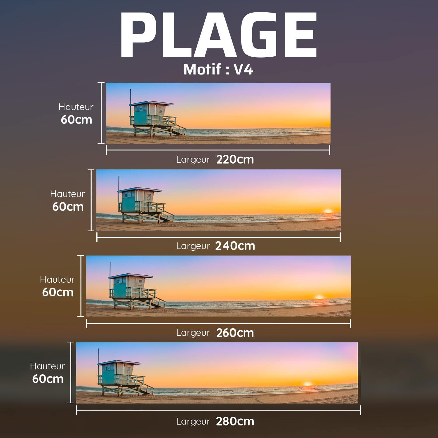 Dedeco Tylna ścianka kuchenna z motywem: Plaża V4, 3 mm płyta aluminiowa jako osłona płytek, ochrona przed rozpryskiwaniem, ścianka kuchenna, płyta kompozytowa wodoodporna, w zestawie błyszczący lakier UV, wszystkie podłoża, 240 x 60 cm