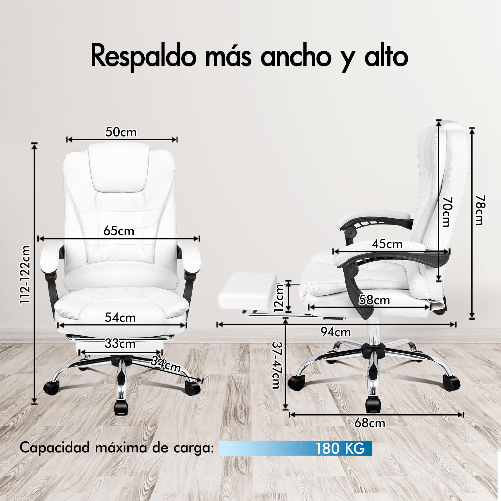 ALFORDSON Silla de Oficina Ejecutiva, Silla de Oficina de Masaje con Respaldo de Palanca, Silla de Escritorio Ergonómica con Gran Acolchado, Sillón, Silla Giratoria, Cuero PU, Blanco