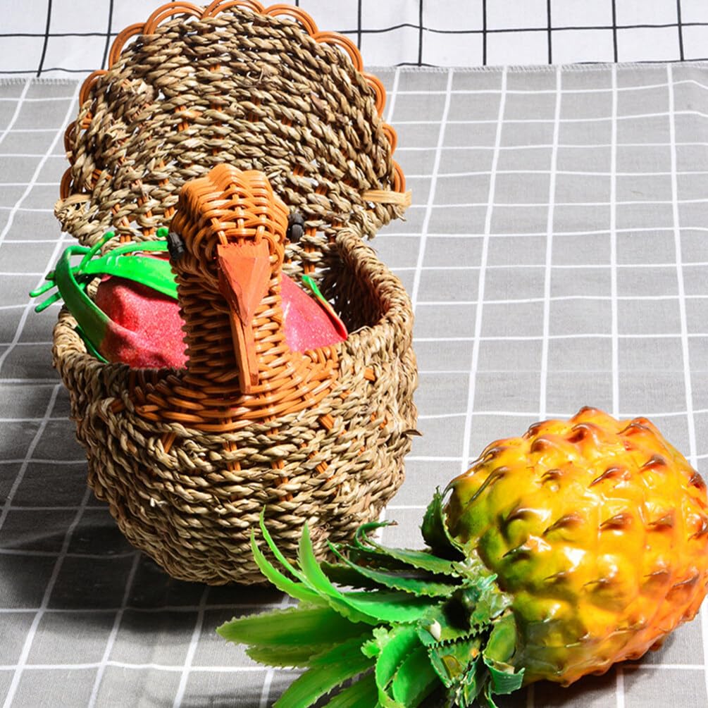 PRETYZOOM Straw Turkey Basket Wicker Storage Basket Rattan Woven Serving Basket Turkey Shaped Willow Bread Basket Straw Fruit Basket Laundry Organizer for Home Kitchen