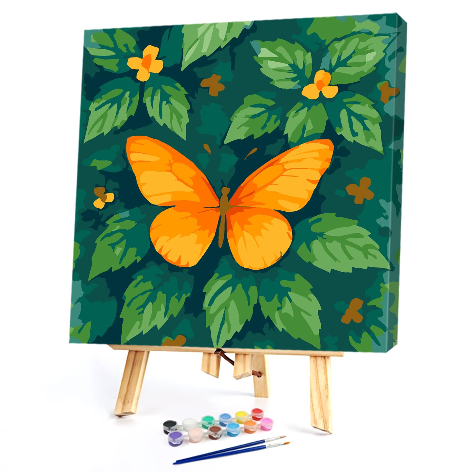 Poetrydraw Butterfly In Leaves Butterfly Diy Paint By Numbers Kit On Canvas 20X20cm With Frame Paint By Numbers Kits Drawing Paintwork For Beginners Adults Gift Home Wall Decor (Butterfly In Leaves)