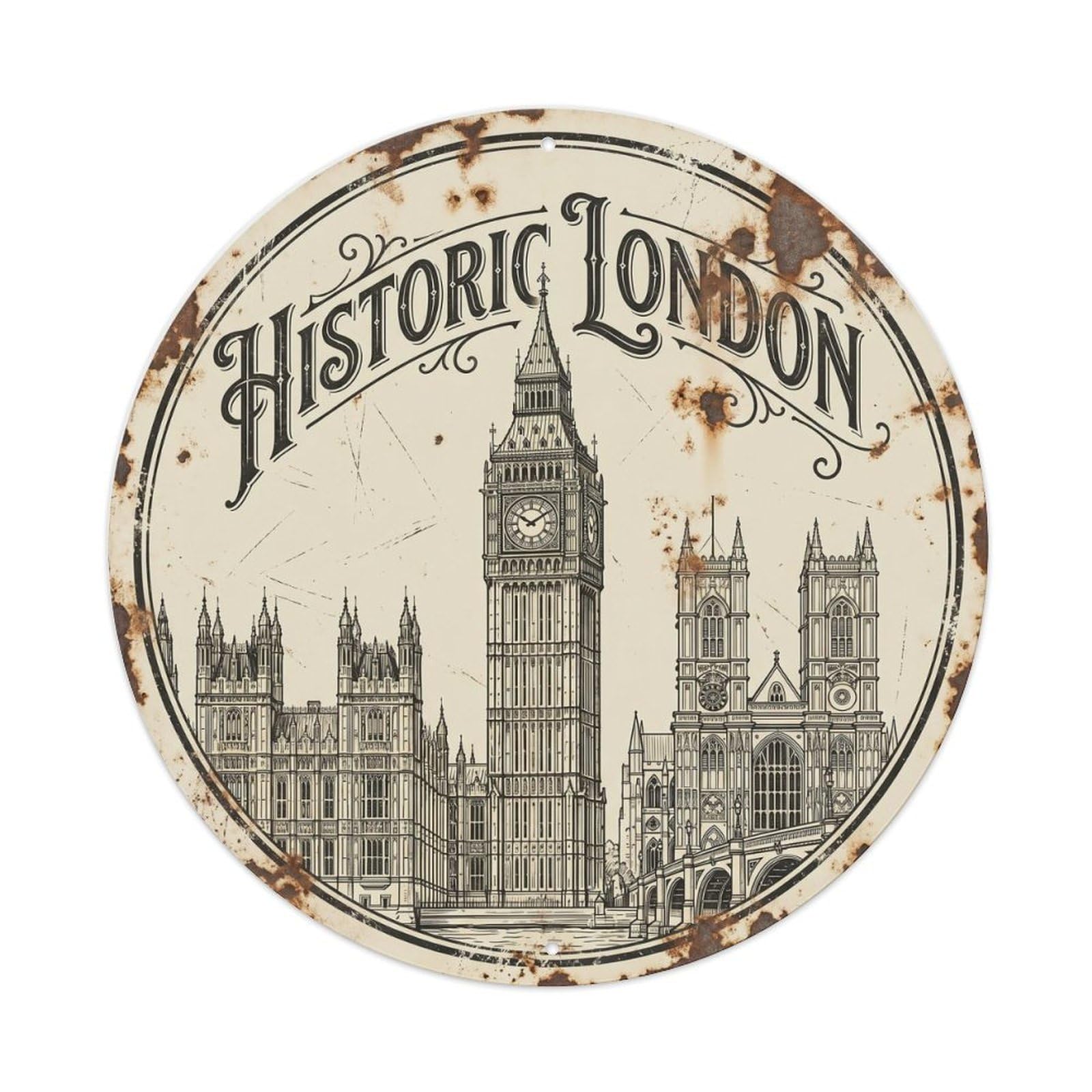 Fqcyn Style Vintage Travel British Tower Landmark Metal Tin Sign