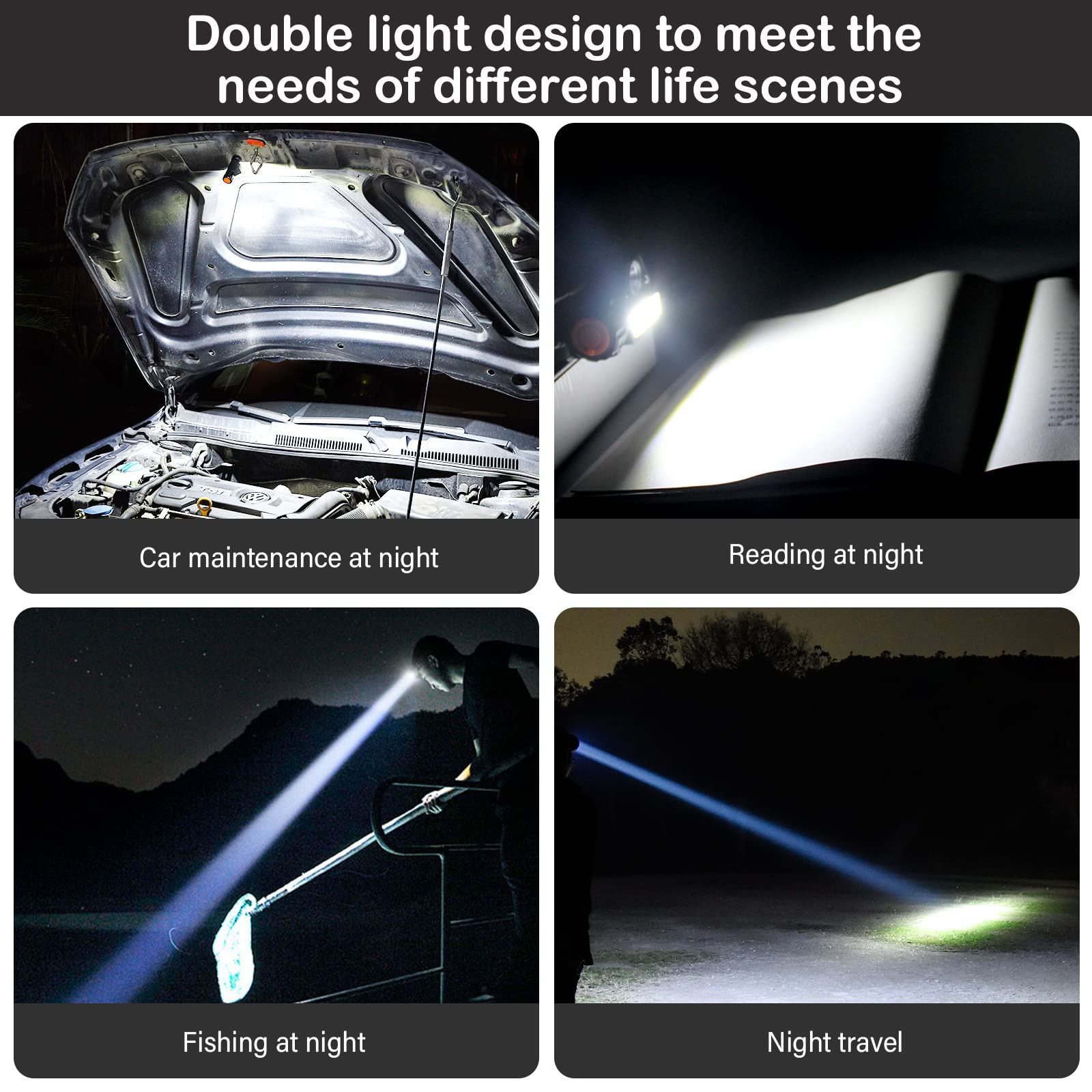 Led-hoofdlamp, oplaadbaar, campinghoofdlamp: 2 stuks, COB met 5 lichtmodi, hoofdlamp, vissen, hardlopen, USB-oplaadbaar, lichte zaklamp, looplamp voor noodgevallen, joggen, wandelen