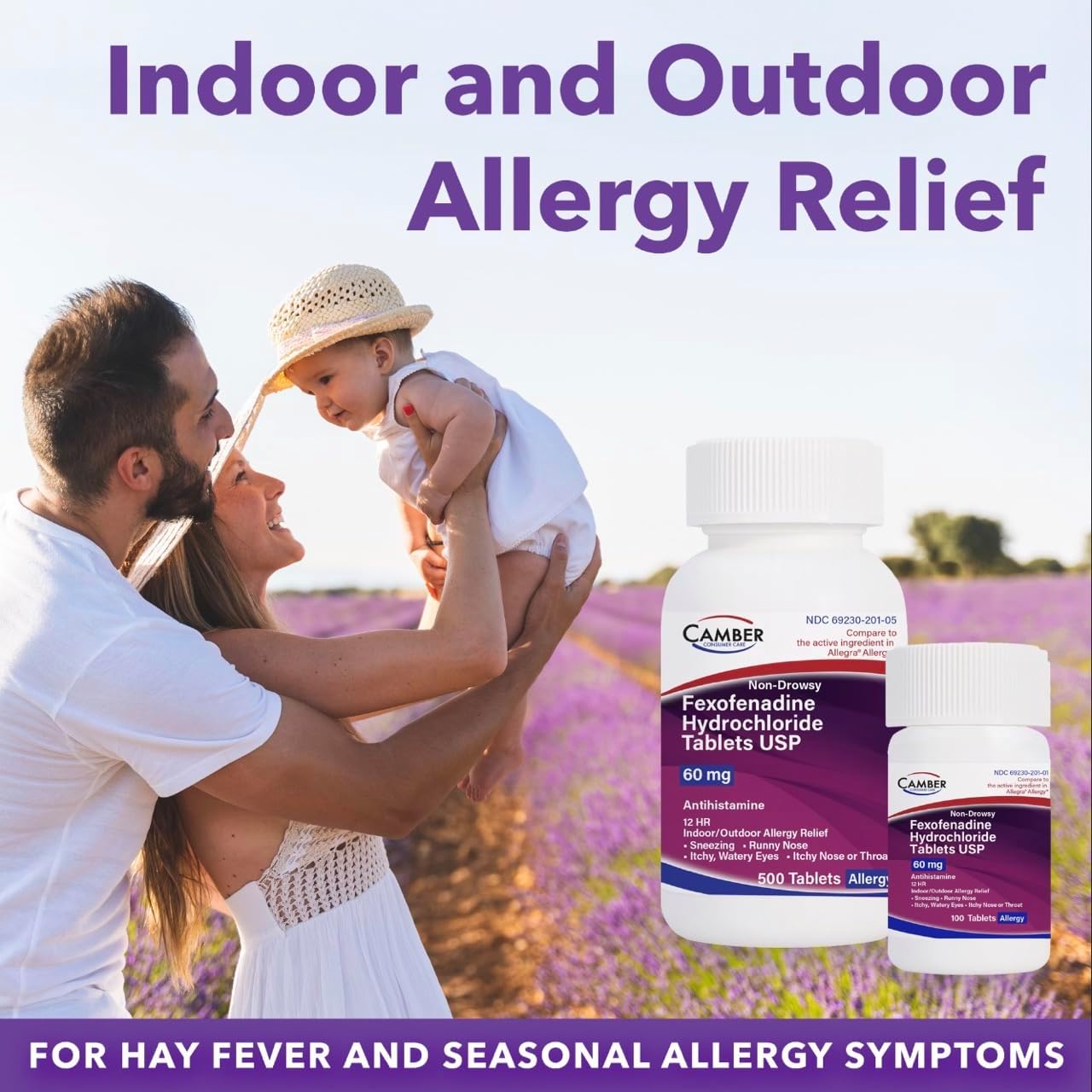 Camber 12 Hr Non-Drowsy Fexofenadine Antihistamine Indoor Outdoor Allergy Relief Tablets 500 Count Family Size