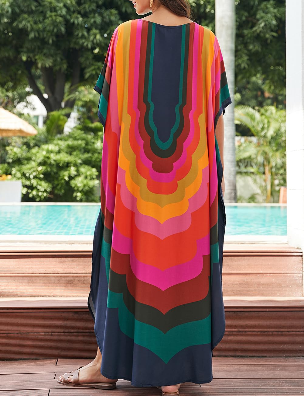 Bsubseach Vestido de playa para mujer, caftán turco, largo, para cubrir el traje de baño, A-colorido Geometría, Talla única