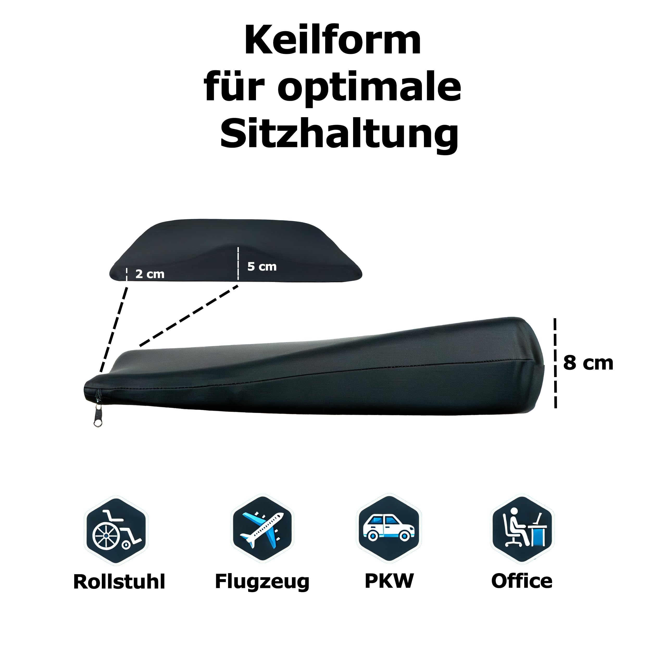 Supply24 Gelschaum Keilkissen 41x38x8 cm Sitzkissen ergonomische Sitzerhöhung Autositzkissen Stuhlkissen Sitzkeilkissen für Rollstuhl Bürostuhl Rückenschmerzen Antidekubitus Entlastung