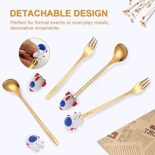 Miniatura 6 de KIKIMO Juego de cubiertos dorados para Tesla Model 3YSX 4 piezas juego de utensilios para servir cubiertos juego de cucharas y tenedores para