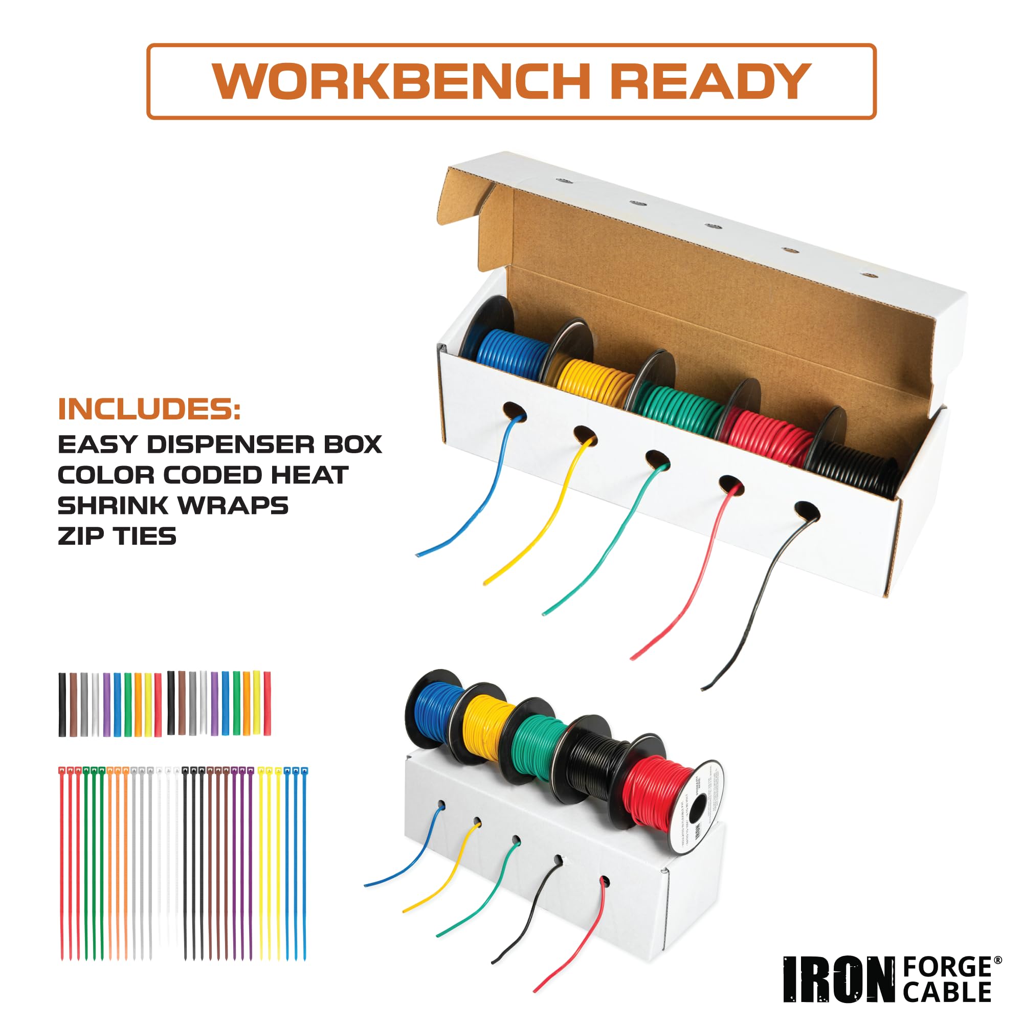 IRON FORGE 16 Gauge Automotive Wire - 10 Roll Assortment With Dispenser Box (10 Ft Each) - View #5