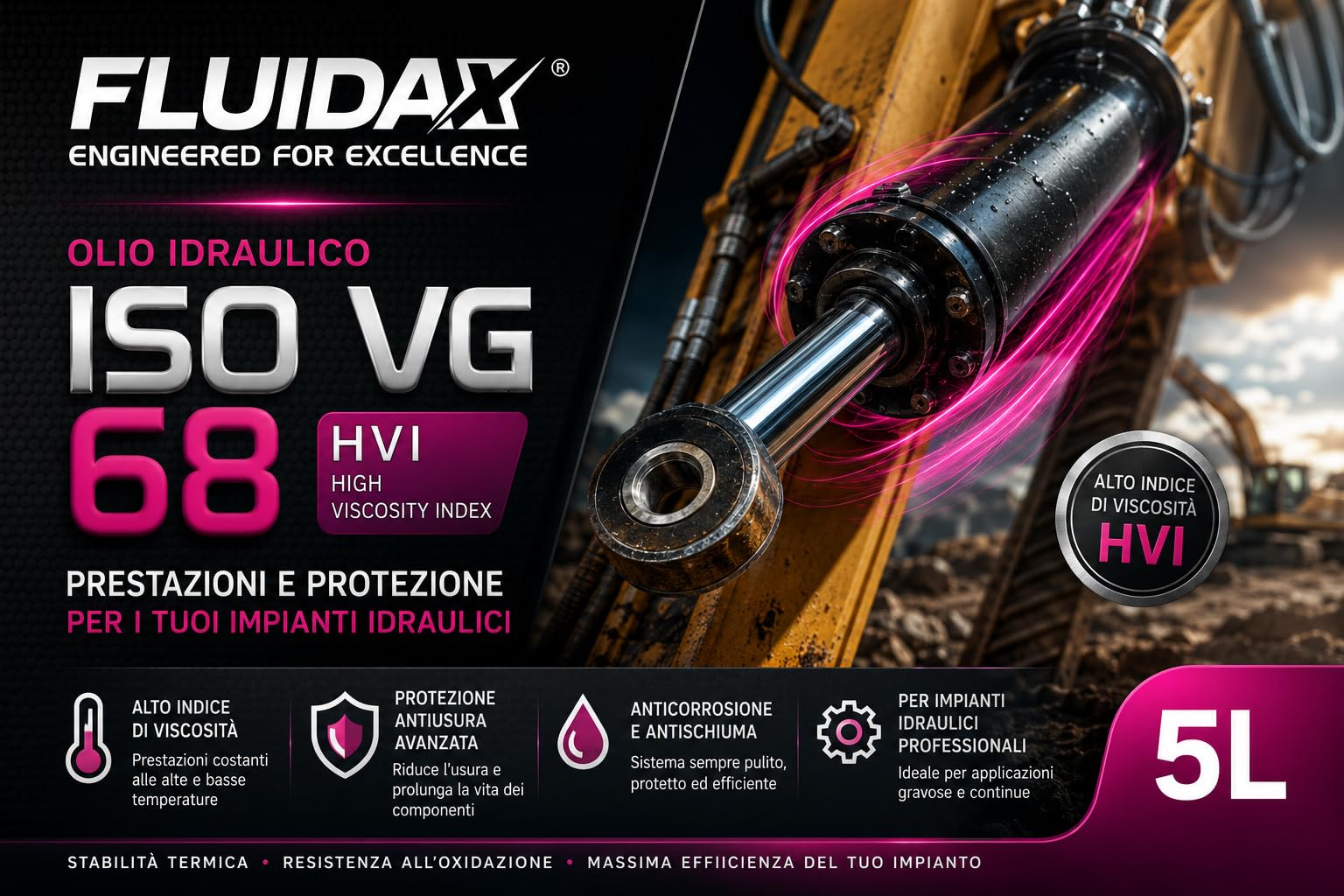 Olio Idraulico ISO VG 68 HVI 5L – Olio Oleodinamico HVLP ad Alto Indice di Viscosità – Antiusura, Antiossidazione e Anticorrosione – per Macchine Agricole, Movimento Terra e Sistemi Idraulici