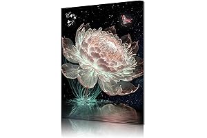 Pink Flower Wall Art Black Starry Night Scene Picture