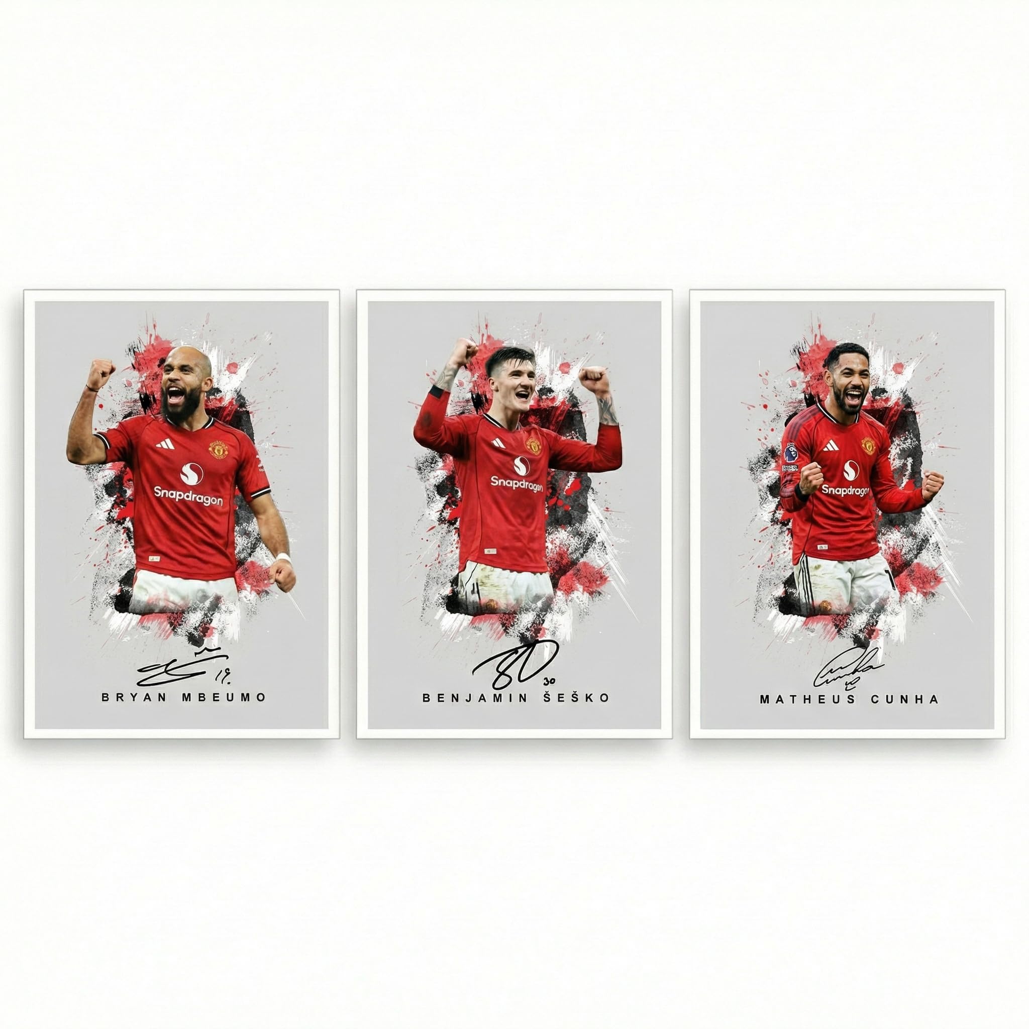 Mounted Gifts Trading Mbeumo Cunha Sesko (Grey A4 Unframed) Bryan Mbeumo Manchester United Signed Photo Poster A4/A3 Print Picture Display Framed Autograph Memorabilia For Football Fans Gift Cameroon (Mbeumo Cunha Sesko (Grey A4 Unframed))