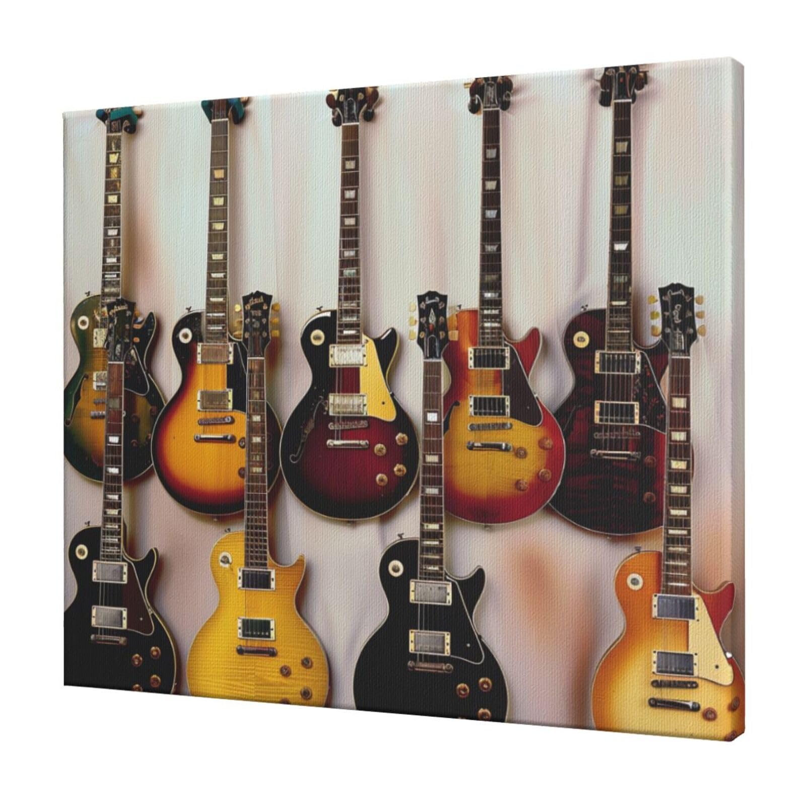 YKLJG Guitar Collection Printed Wall Art Canvas Prints 60x50 CM Wooden Framed Picture Painting Artwork for Bedroom Kitchen Home Office Decor