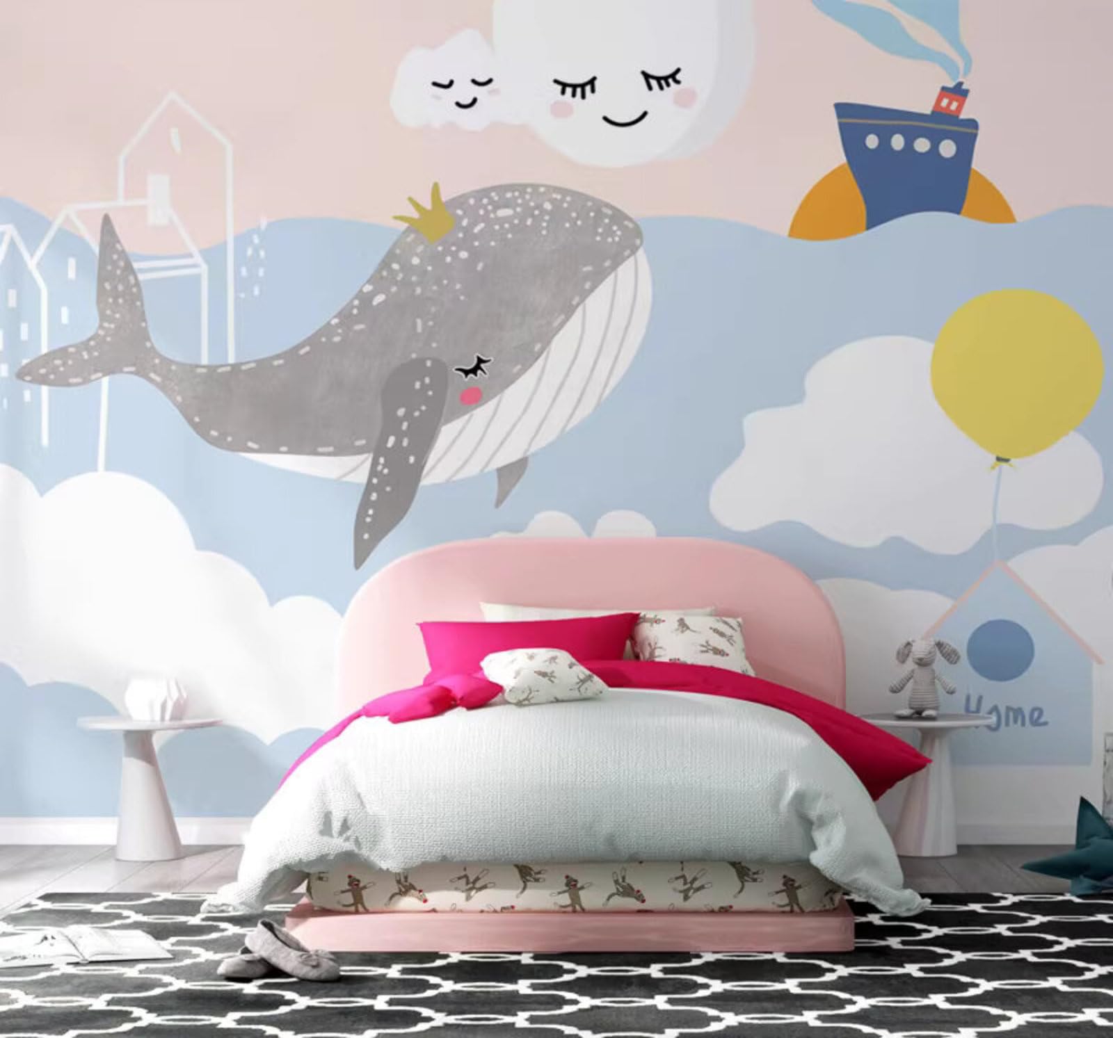 Cartoon Minimalist Hand Drawn Whale Unique 3D Wallpaper Easy Install Feature Office Living Room Sofa Bedroom TV Background Wall Decoration-300cm×210cm