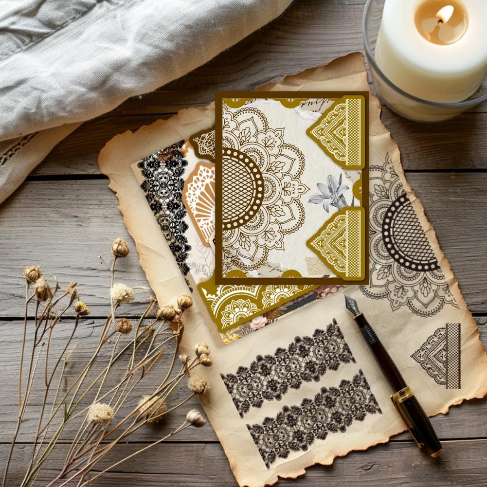 PH PandaHall Clear Stamp Lace Transparent Stamps Set Vintage Silicone Stamp Lace Border Clear Stamps for Scrapbooking Card Maing Notebook Paper Craft Decorations Gift Tags 8pcs
