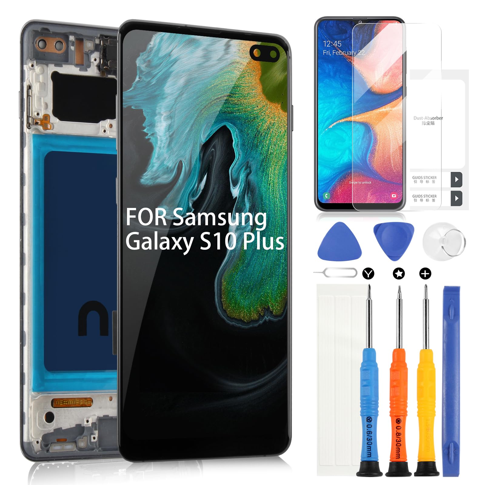 ARSSLY Pantalla LCD para Samsung Galaxy S10 Plus S10+ G975F G975U G975A 6,4"" LCD Pantalla Táctil Asamblea Reemplazo Pantalla de Cristal Digitalizador con Herramientas (Negro con Marco)