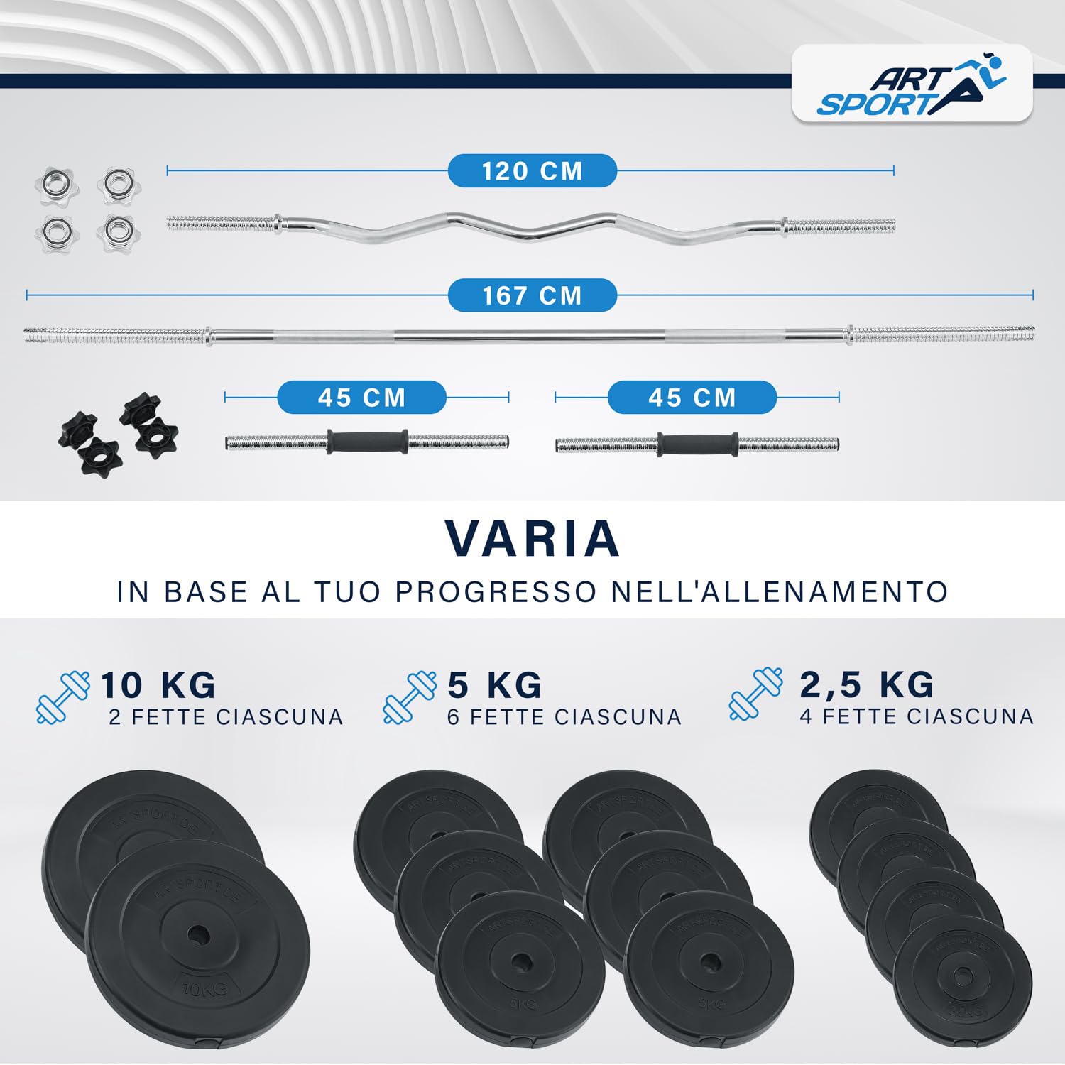 Set Manubri 3in1 Da 60kg - Con Bilanciere, Manubri Corti E Curl Bar, Pesi Inclusi, Per Allenamento Casa - Foto 8