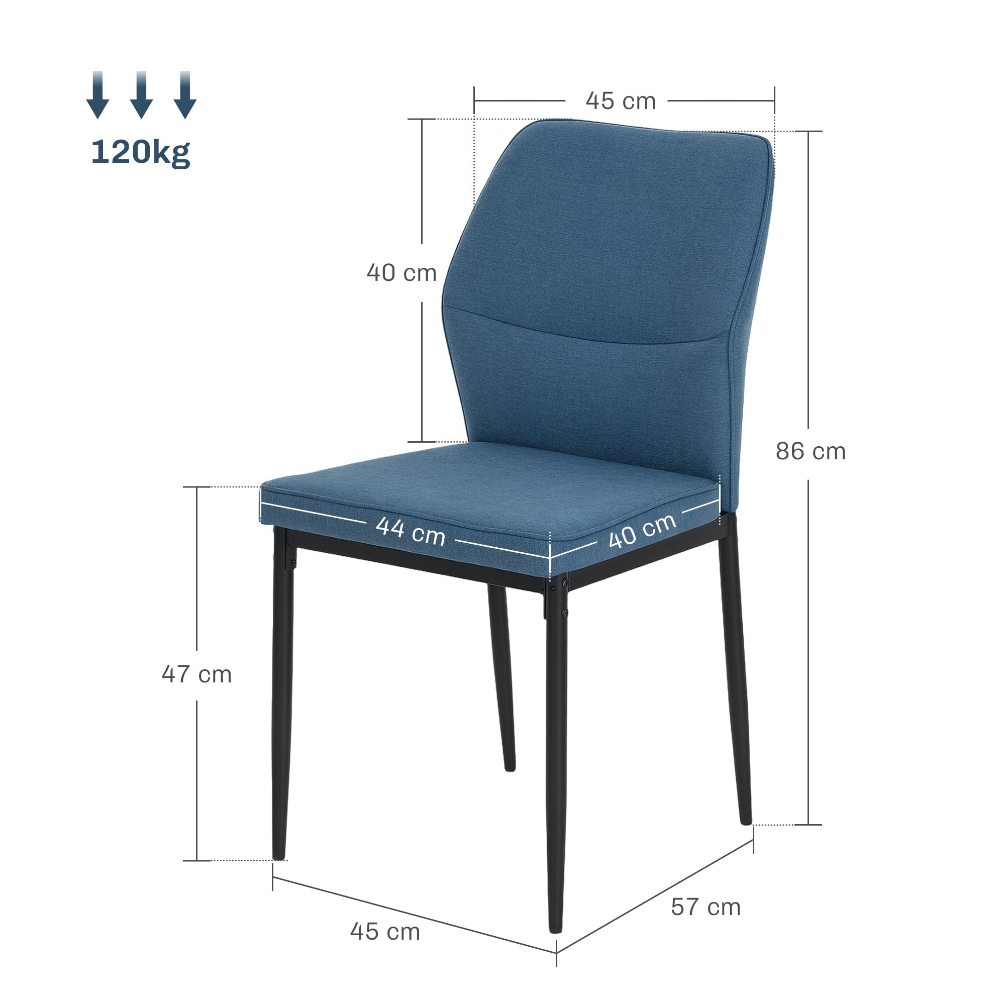 HOMCOM Juego de 2 Sillas de Comedor Modernas Sillas de Cocina con Asiento Acolchado y Tapizado Respaldo Curvo Patas de Acero para Salón Dormitorio Azul