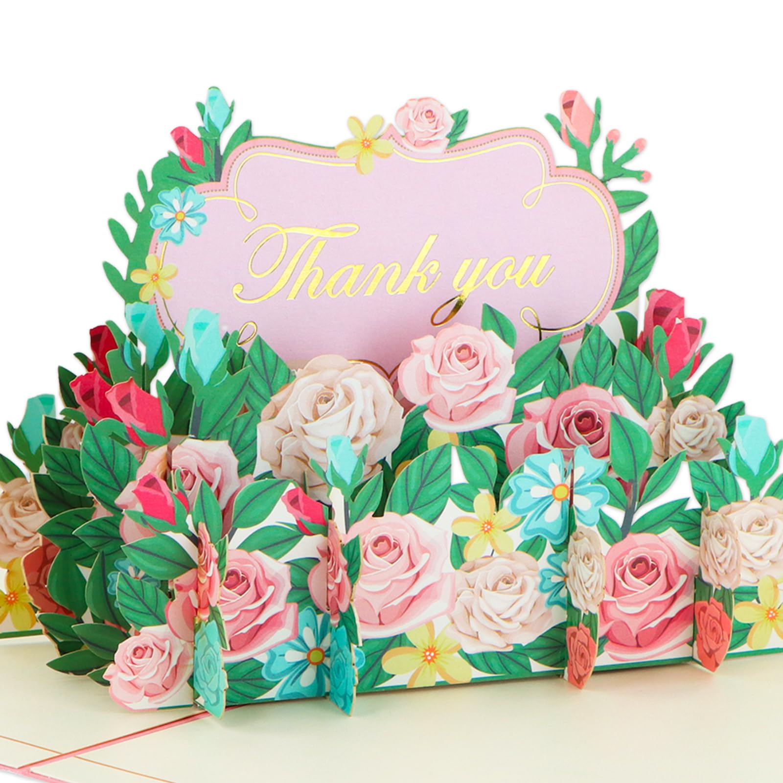 GROWTHMAGIC 3D Flowers Thank You Card - Rose Thank You Pop Up Card with Envelopes for Family Friends Colleague Teacher Doctor Nurse Appreciation Gifts