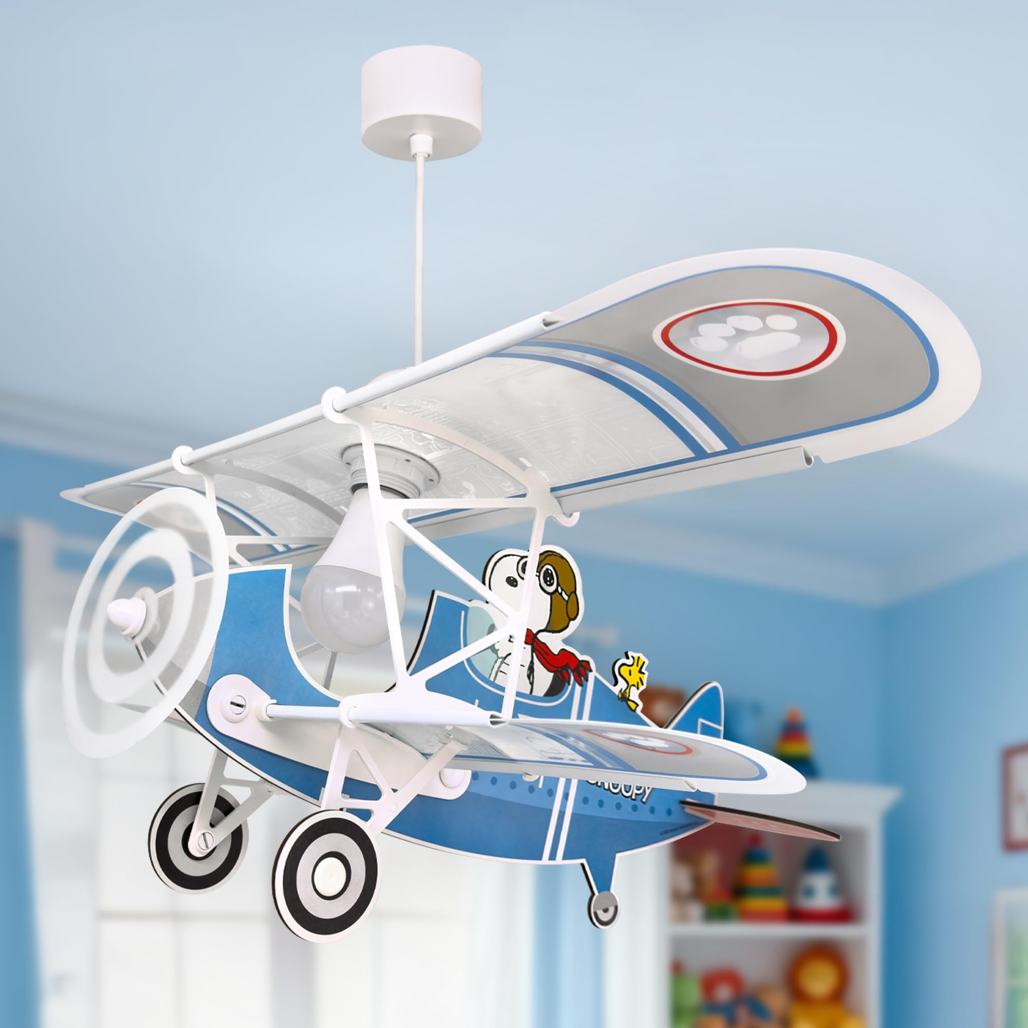 Dalber Lampe kinderzimmer, kinderlampe Pendelleuchte Hängelampe, Deckenleuchte Kinder, Deckenlampe kinderzimmer Flugzeug Snoopy, Deckenlampe Kinderzimmer, 54302, E27 15W LED, Blau | Hängelampe; Deckenleuchte; Kinderzimmer; E27 - 1 x 15W