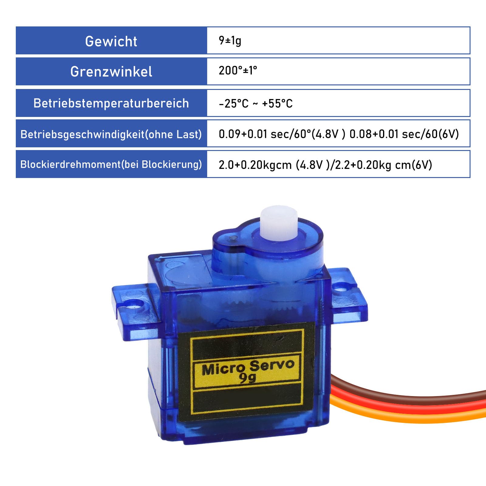 10 Stück 9G Micro Servo Motor : Mini Servomotor für Arduino, Mini Modellbau Servos mit Kabel, Micro Servo Motor für RC Robot Arm/Hand/Gehen Helikopter Flugzeug Auto Boot Steuerung