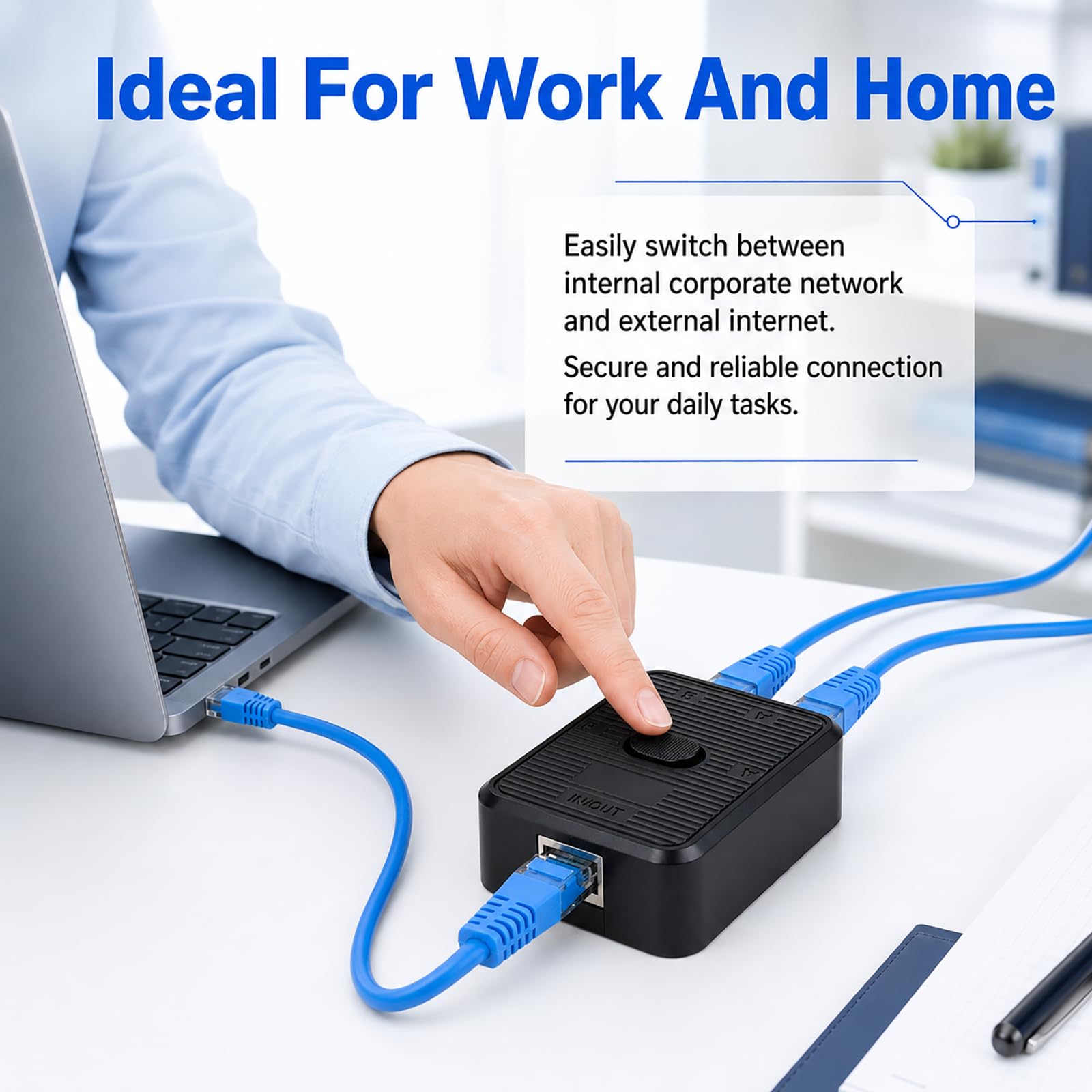 Netzwerk Switch 2 Ports, LAN Switch 2 in 1 Out Gigabit Ethernet 1000Mbits Passiver 1-in-2-out / 2-in-1-out Umschalter ohne Stromversorgung mechanischer RJ45 vergoldet mit CAT5e CAT6 CAT6A CAT7 Kabeln