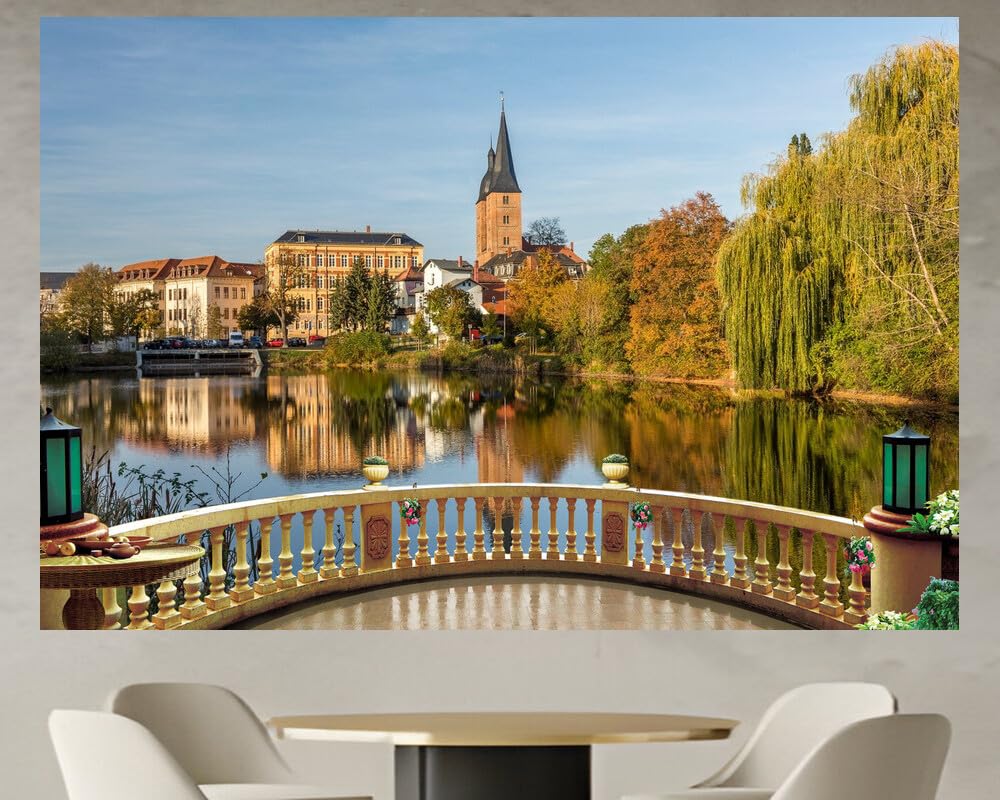JVERF - JZZD05480 Germany Rivers Houses Altenburg Reflection| Self-Adhesive Open Window Wall Sticker