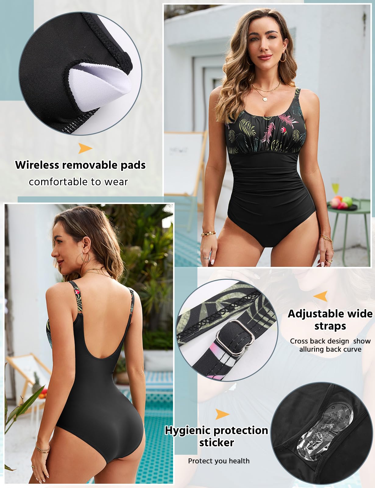 RITOSTA Costume Intero Donna Contenitivo Pancia Costumi Piscina Mare Costume Curvy Costume da Bagno Donna Push up Monokini con Swimwear Imbottito Scollo a U Schiena Bassa