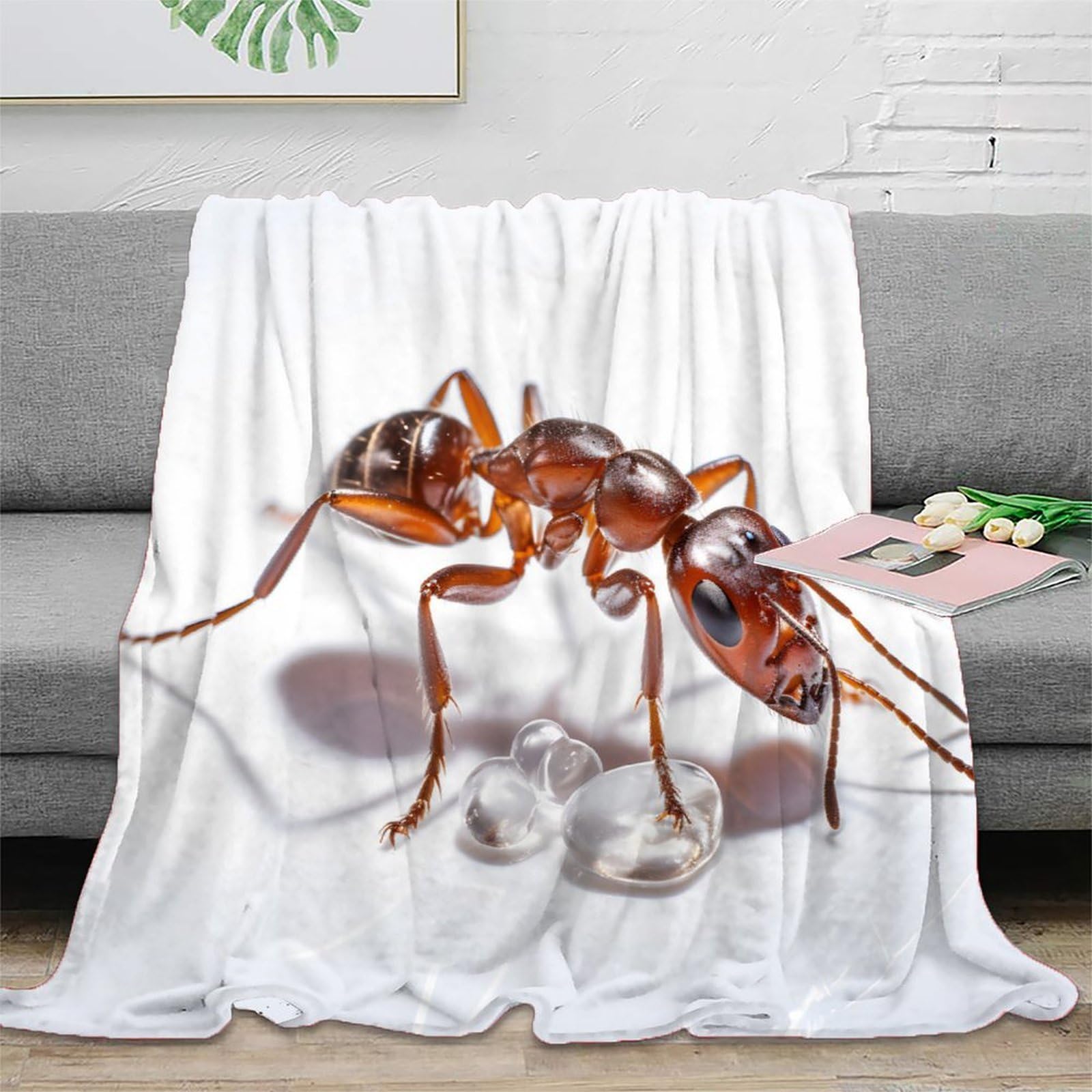 Couverture polaire microfibre ant 3D 150x200cm pour canapé salon