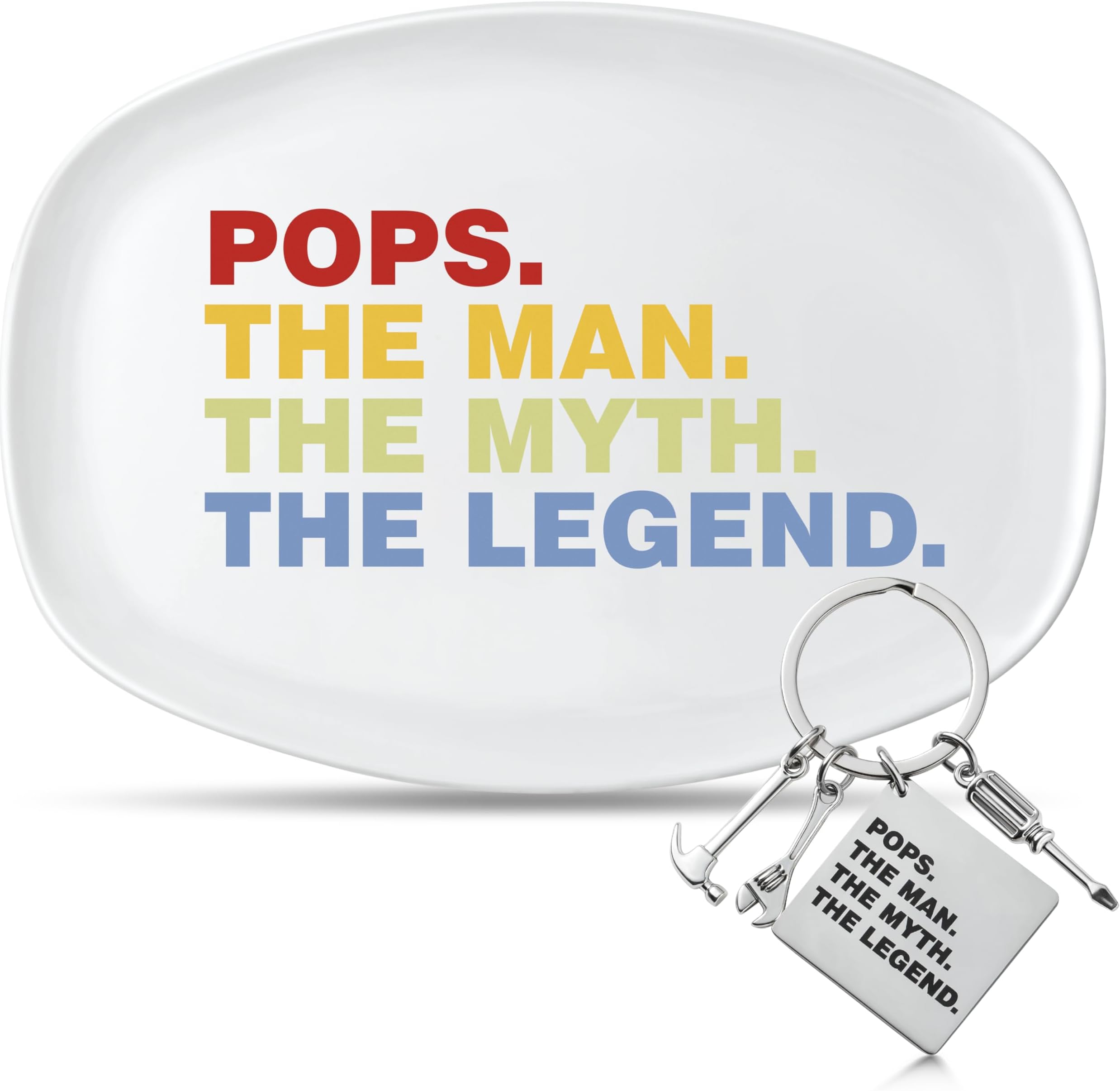 R HORSE Dad Grilling Platter Gift - Pops Grill Platter Gift Set with Keychain, Dad BBQ Serving Tray Plate Dishes for Salad Dessert Charcuterie Father’s Day Christmas Birthday Gift for Dad Grandpa Men