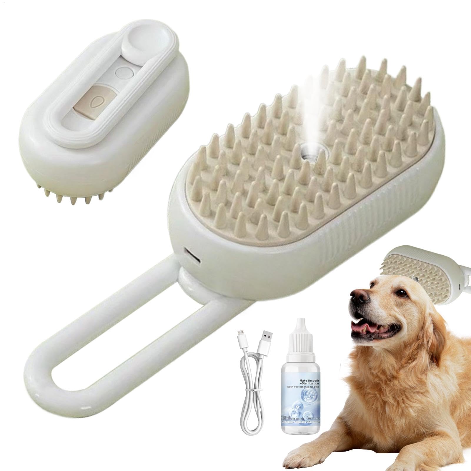 Cepillo de vapor para gatos, cepillo de vapor de silicona para mascotas 2025, cepillo de vapor autolimpiante 3 en 1 para mudar de pelo, cepillo de vapor para perros giratorio de 360°, cepillo de aseo